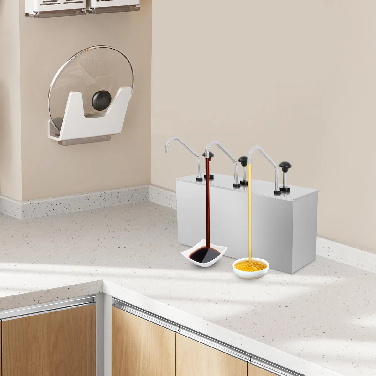 4L * 3 Saucenspender Edelstahl Soßenspender, Pump Dispenser, Hotpot Pumper Sauciere, für Ketchup Mayonaise Senf