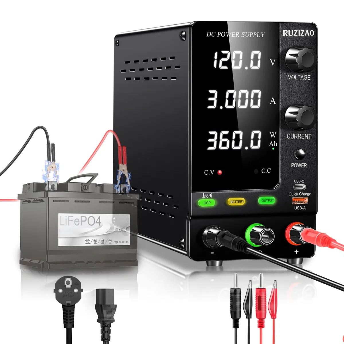 Labornetzteil 120V 3A 4-stelliger LED-Anzeige Encoder Einstellung Labornetzgerät 6V 12V 24V 6V 48V 60V 92V 100V Batterie Aufladen mit Ausgangsschalter/Ladeerkennung Labor DC-Stromversorgungen