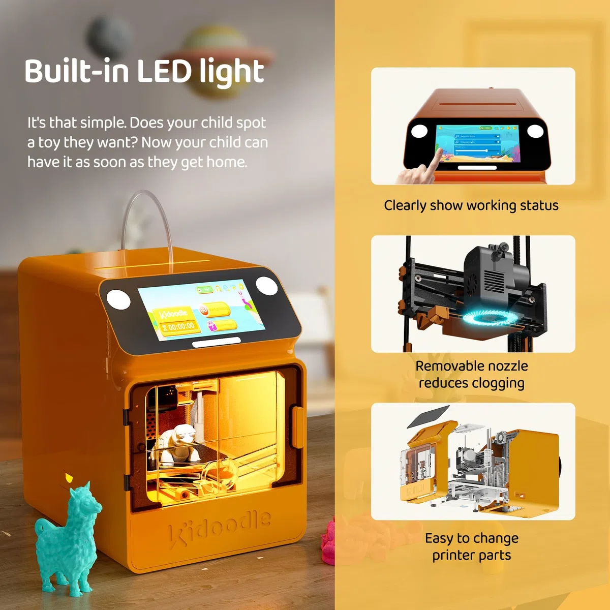 Kidoodle 3D Drucker Kinder - Mini 3D Drucker, Safe for Children STEM Learning Mate, Wi-Fi & App Control, Weekly Update Toy Library, Touch Screen, Toy 3D Printer, Easy Setting/One Click to Print