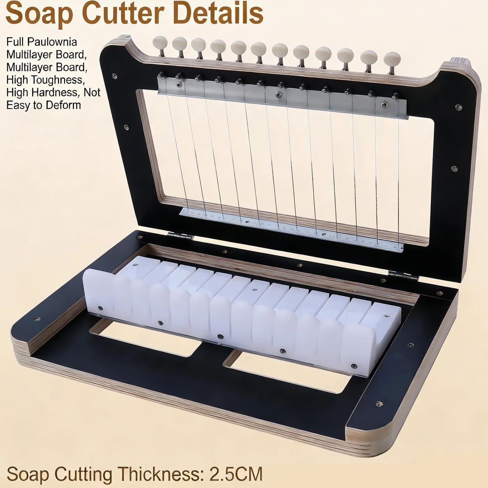 Draht-Seifenschneidemaschine, verstellbar für 1–12 Riegel, 2,5 cm feste Dicke, handgefertigt für Seife, Kerzen, Käse und Butterschneiden, Werkzeug mit hoher Härte