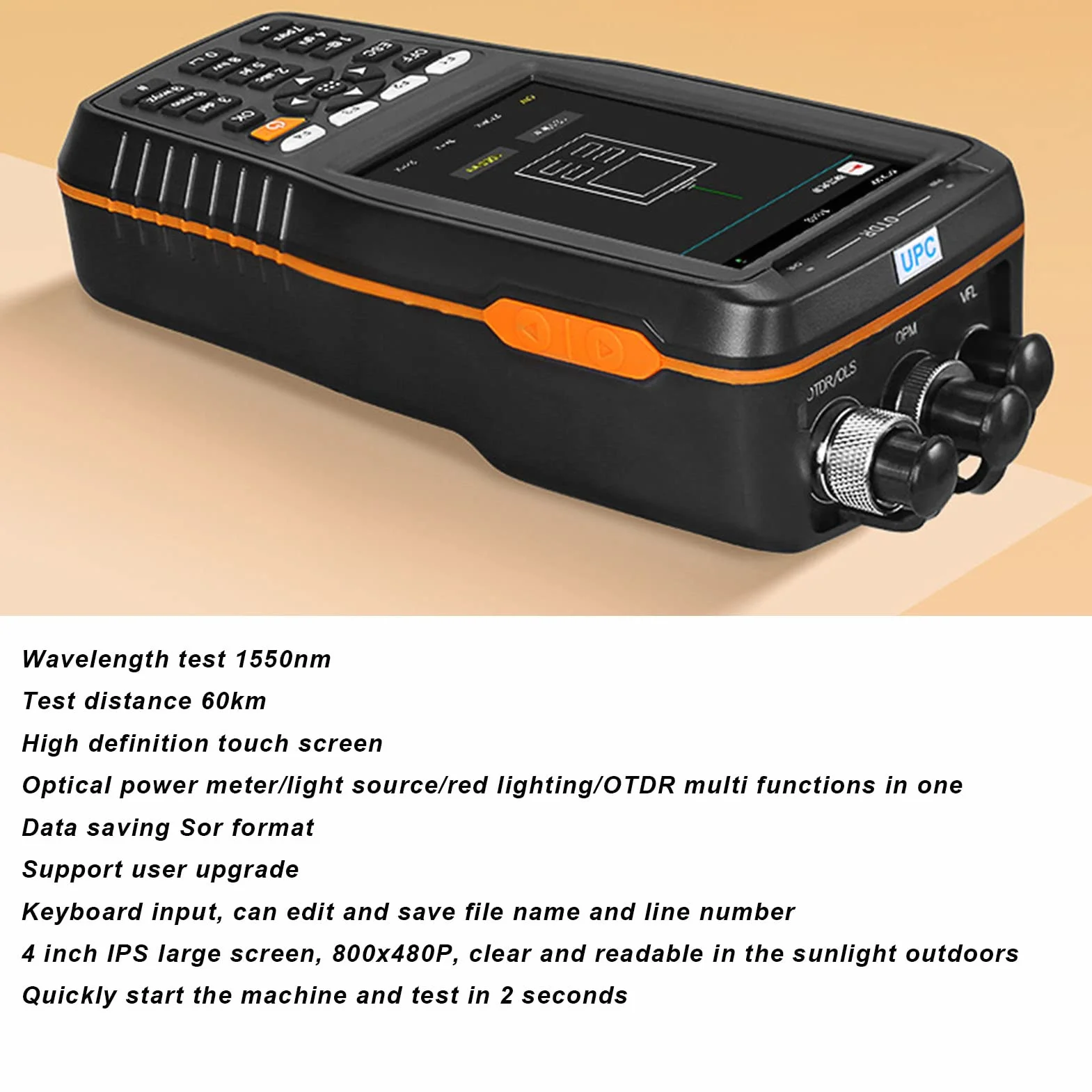 OTDR-Glasfasertester, Optisches 4-in-1-Time-Domain-Reflektometer Visueller Fehlerorter OTDR FTTH-Glasfaser-Toolkit mit VFL OPM OTDR OLS für die Wartung des Netzwerkaufbaus