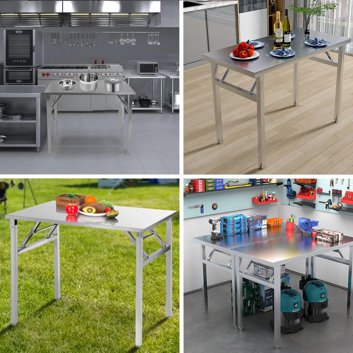 Edelstahl Klappbar Arbeitstisch 120x60cm - Gastronomie Tisch bis 200kg belastbar - Gastro Edelstahltisch Küchentisch - Gastronomietisch klappbar, Klapptisch, Serviertisch - Tisch für Küche