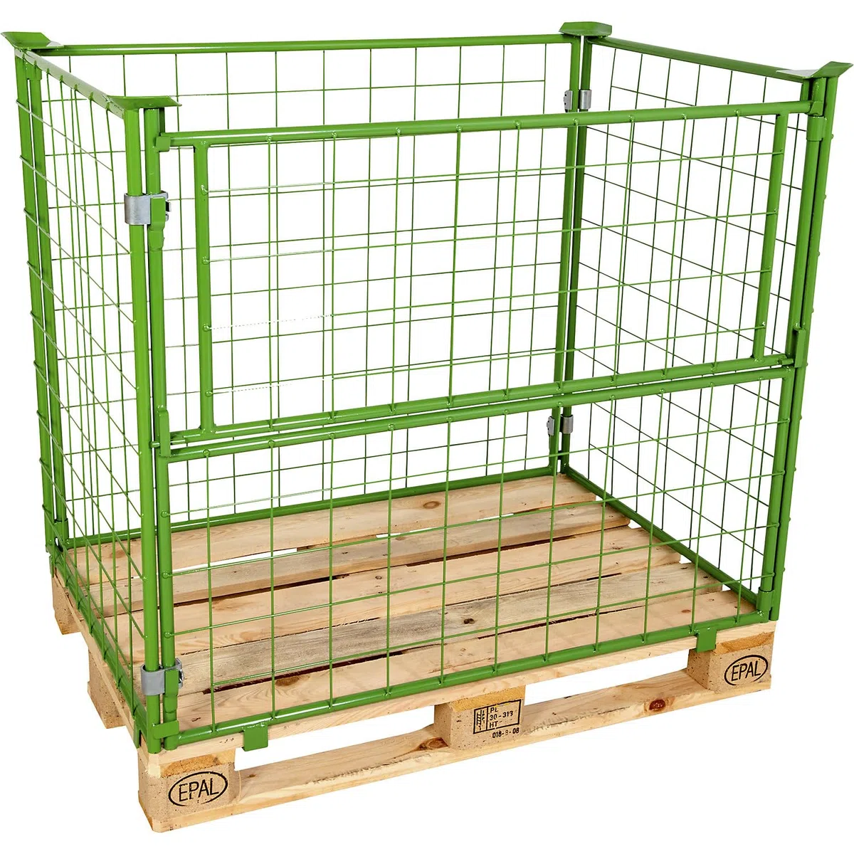 EUROKRAFT | Gitter-AufsatzRahmen | Längswand halb klappbar | zum Aufsetzen | für Paletten 1200 x 800 | H 1000 mm | Grün