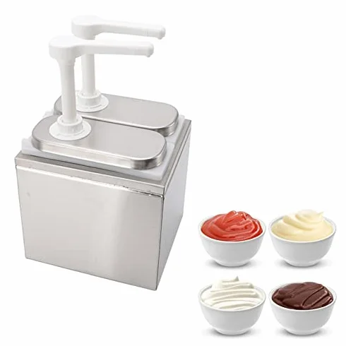Saucenspender, Kunststoff und Edelstahl, Gewürz-Sirup-Küchen-Pumpstation für Zuhause, 1 L, Doppelter Salat, Marmelade, Gewürzpresse (1L Doppelpumpe)