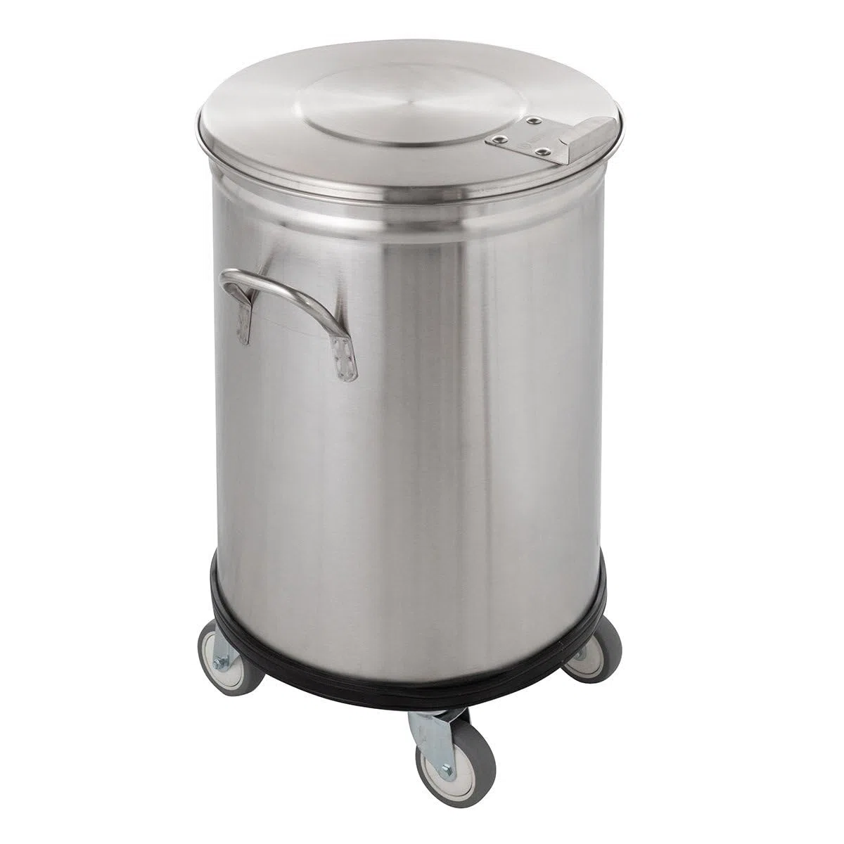 GastroHero Abfallbehälter 50 Liter Edelstahl mit Deckel Griffen Hygienebehälter Gastro Küche Chrom-Nickel-Stahl rund
