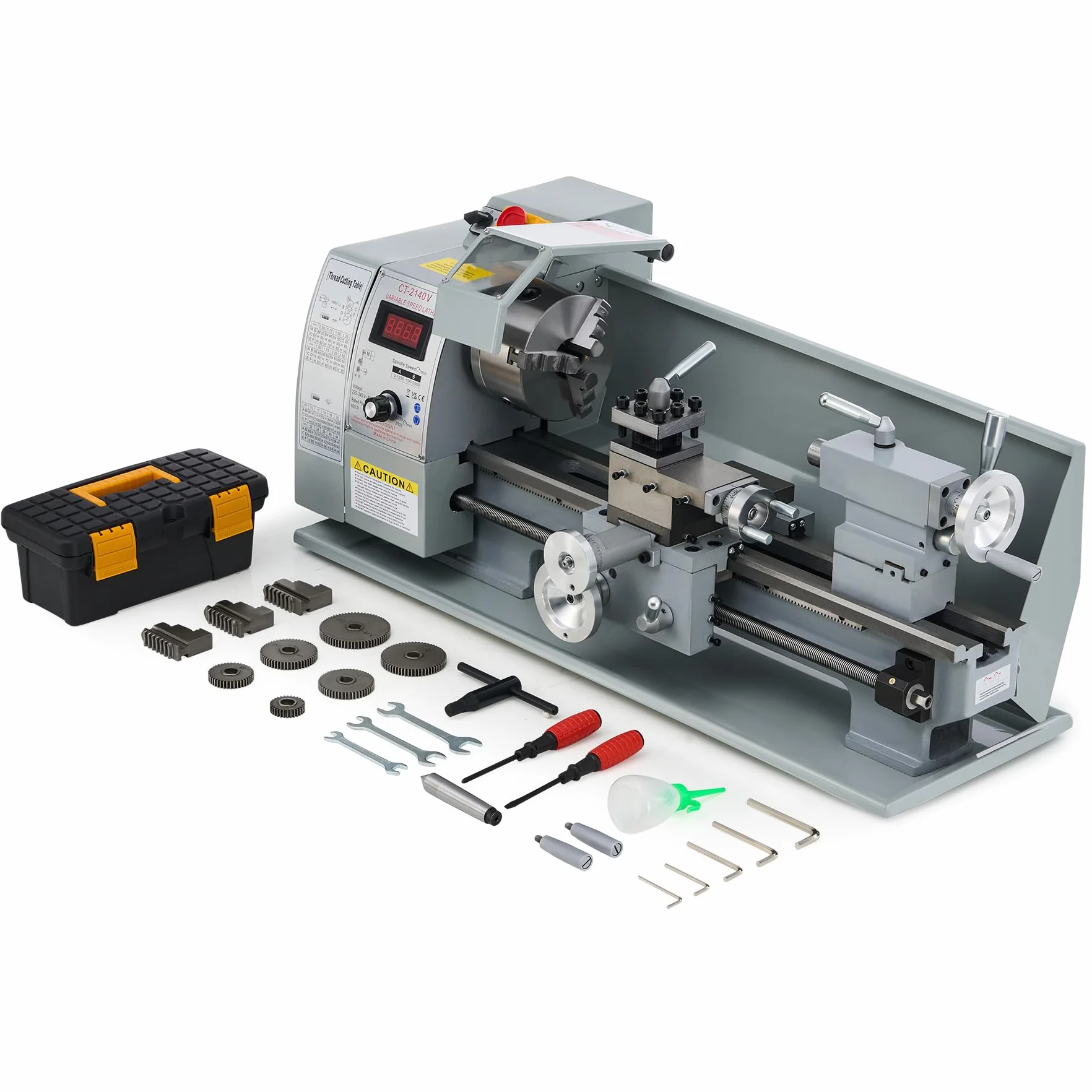 CREWORKS Drehmaschine 750W Metalldrehmaschine 8 x 16 Zoll Tischdrehmaschine 210 x 400MM Drehbank Metall 2500 RPM Mini Drehmaschine für Metallbearbeitung Metal Lathe (8 x 16 Zoll)
