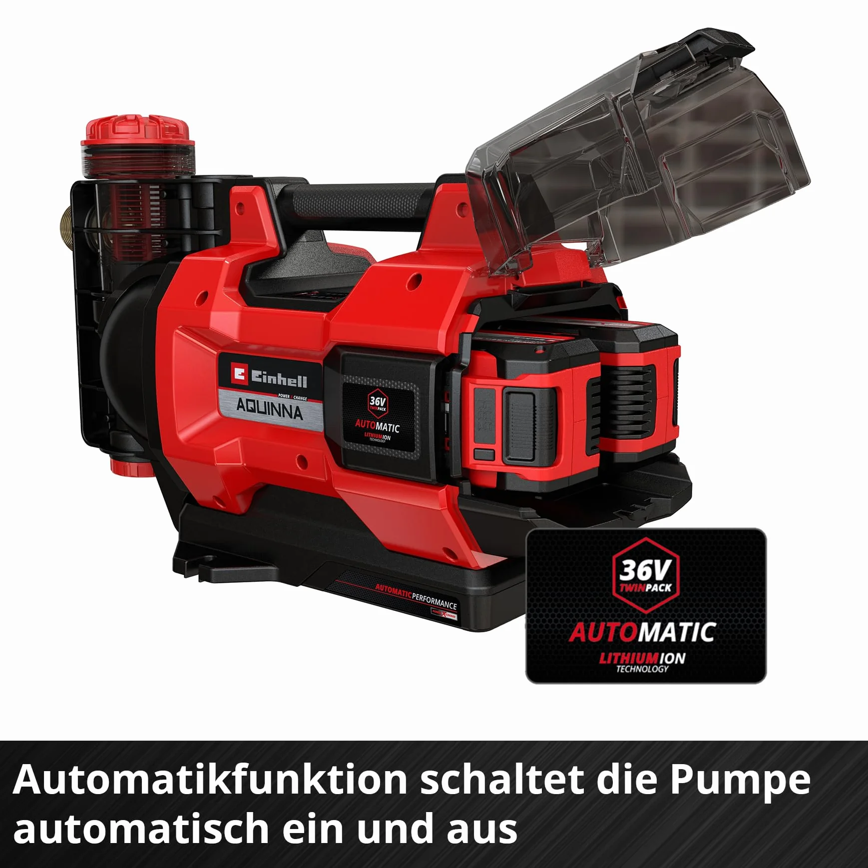 Einhell automatische Akku-Gartenpumpe AQUINNA 36/38 F LED AUTOMATIC Power X-Change (36 V, max. 3800 L/h, max. 37 m Förderhöhe, Automatikfunktion, ECO/Boost, Vorfilter, ohne Akku)