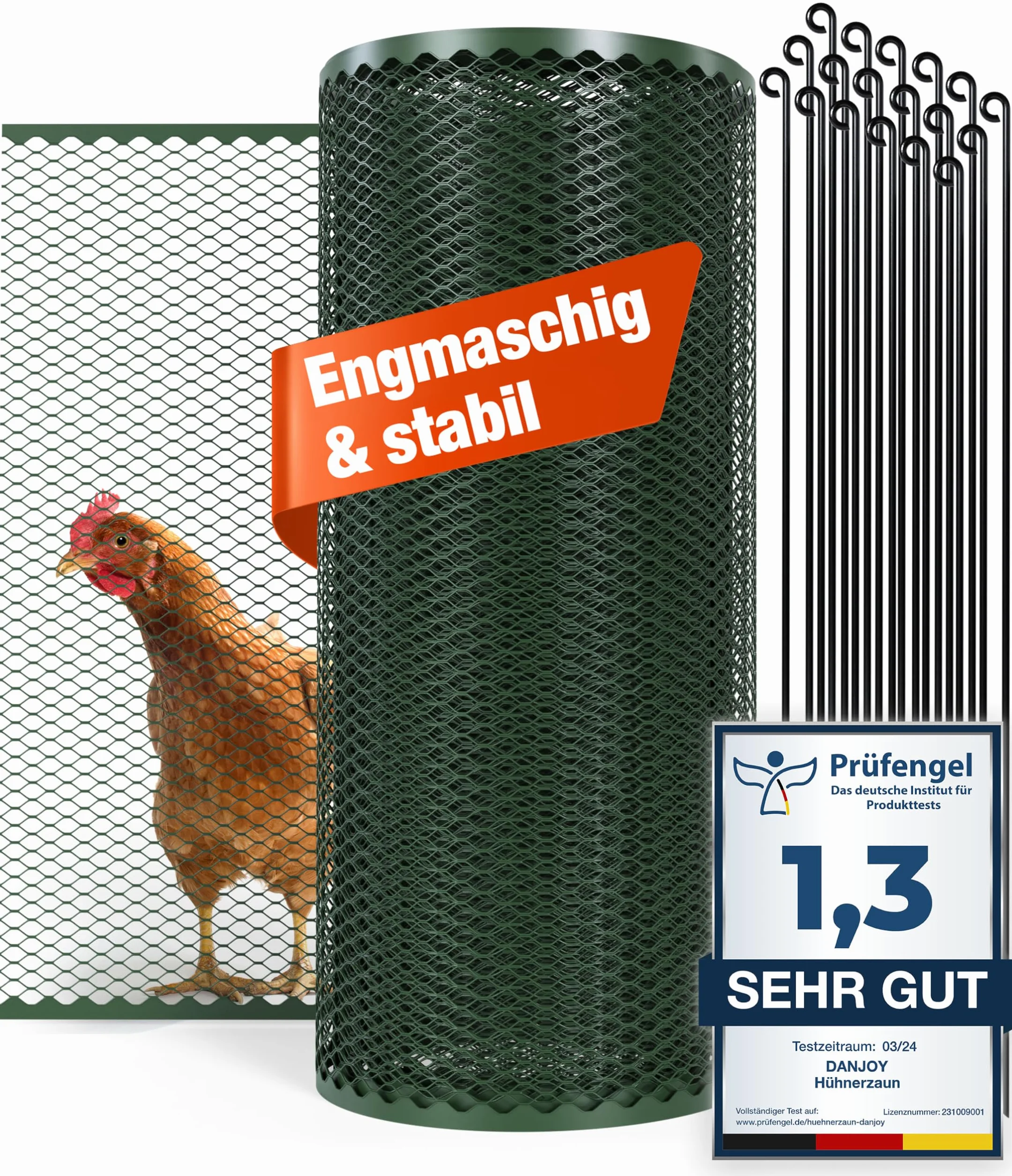 Hühnerzaun I 90cm hoch I 25m lang I Der Zaun für Hunde oder Kleintiere ist besonders engmaschig, stabil - kein Durchhängen I 20x Befestigungen I Hundezaun Garten - Grün