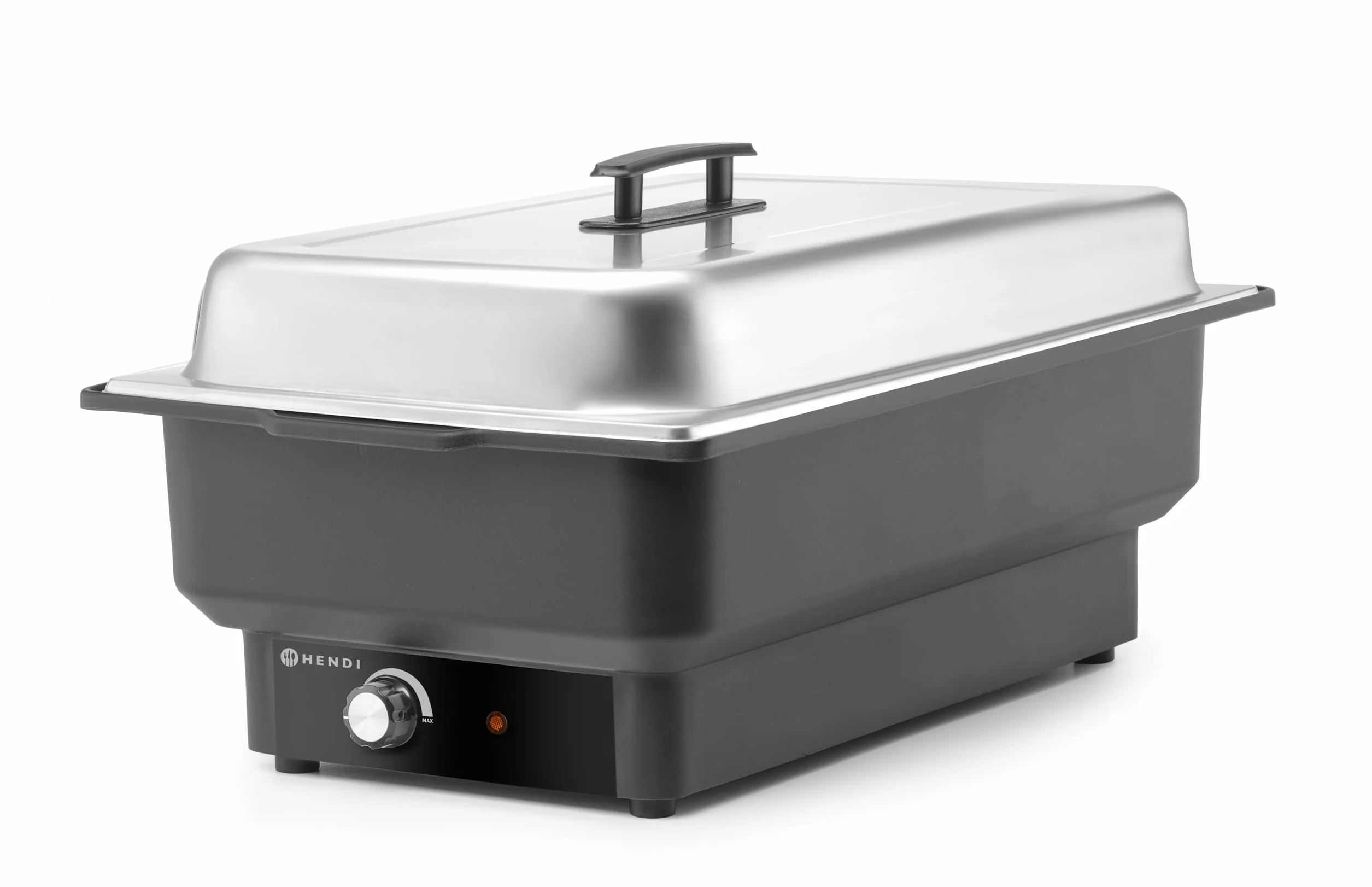 HENDI Chafing Dish Tellano, Speisenwärmer, Buffetwärmer, Wärmebehälter, 9L, 230V/900W, 573x348x(H) 284mm, Edelstahl, Polypropylen, Schwarz