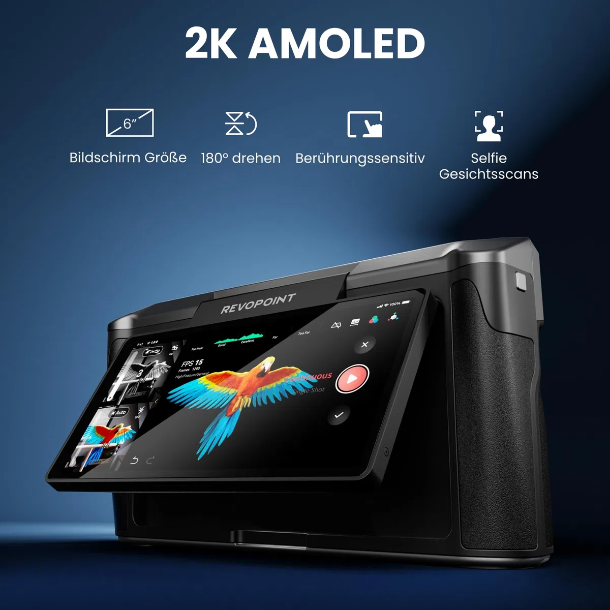 Revopoint MIRACO Pro 3D-Scanner für 3D-Drucker, Handheld 3D Scanner WiFi mit 180°Flip Screen, 5000mAh Schnelllade-Akku, bis zu 0,02 mm Präzision, Vollfarb-RGB-Kamera für Kleine bis Große Objekte, 32GB