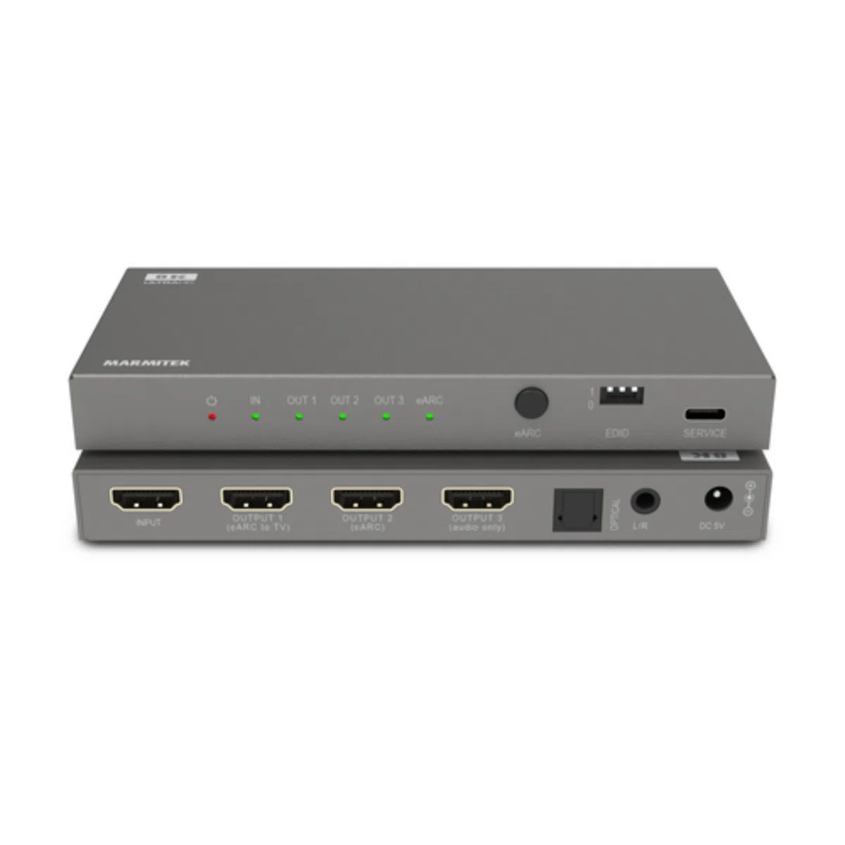 Marmitek Connect AE34 - eARC HDMI Audio Extractor - Konverter für 2 Systeme | Konverter für zwei Audiosysteme am TV mit AV-Receiver + Soundbar, 8K 60Hz, EDID, HDMI 2.1, Dolby Atmos, digital & analog