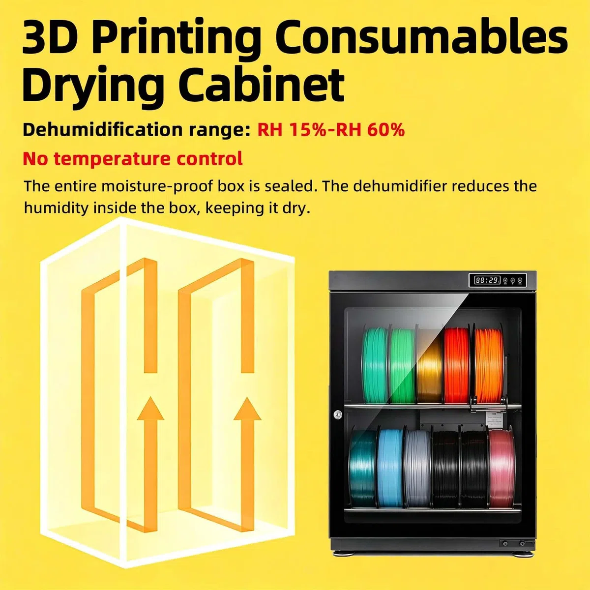Professioneller Trockenschrank für Verbrauchsmaterial, elektronisch 15-60% | Großes Fassungsvermögen, für 3D-Druckfilamente, robuste Stahlbauweise(115L)