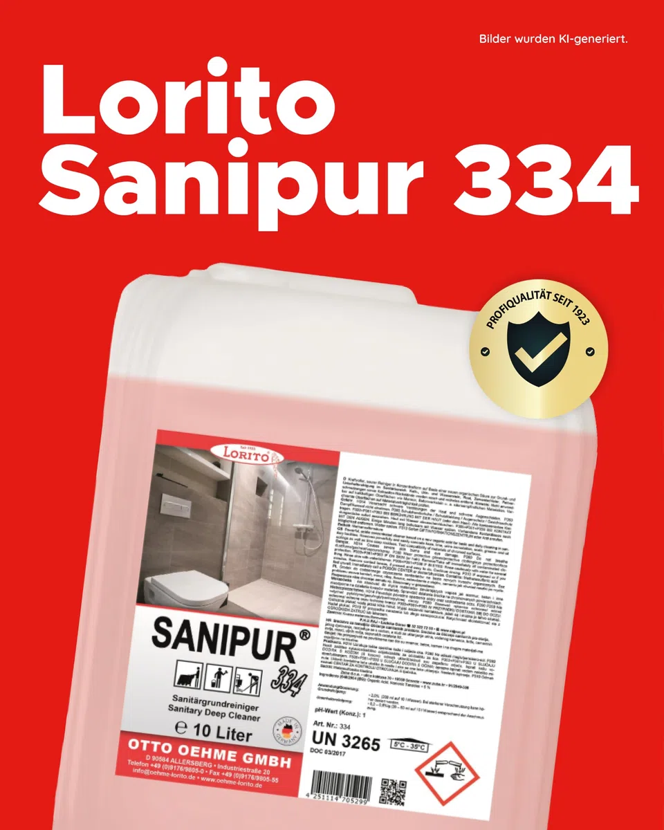 Lorito Sanitärreiniger Sanipur 10 L Konzentrat, Badreiniger extra stark | Saurer Urinsteinentferner & Badreiniger extra stark mit Abperleffekt gegen Kalk & Rost, ergiebiges Konzentrat (20–50 ml/10 L)