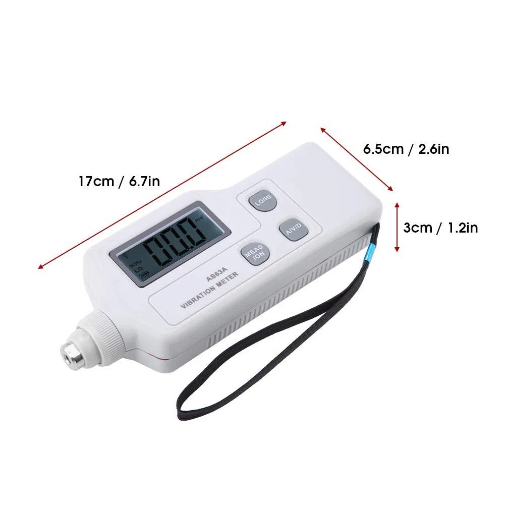 SMART SENSOR AS63A LCD-Display-Vibrationsmessgerät mit 3 Ausgangsdesigns für Frequenzauswahl und Genaue Messung, Visuelle Anzeige von Wert und Status, Anzeige bei Geringem