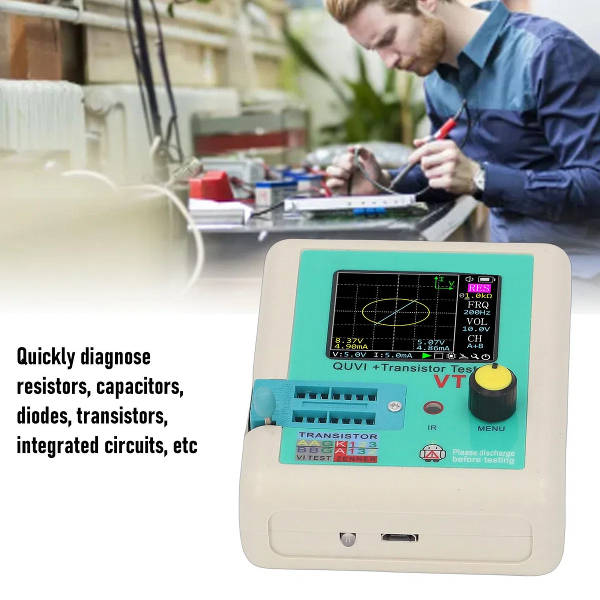 FTVOGUE Tragbarer VI-Kurventester, Tragbarer VI-Analysator, Kompaktes -Diagnosetool für die Reparatur von Leiterplatten, Transistoren, Kondensatoren und Widerstände