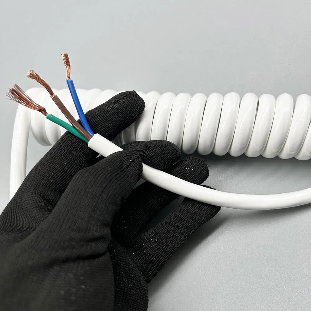 Verlängerungskabel gewickelt, 3-adriges 13 AWG, Vierkantfeder, 2,5 mm, weißes Kabel, Spiralverlängerung (Stretch 15 Meter)
