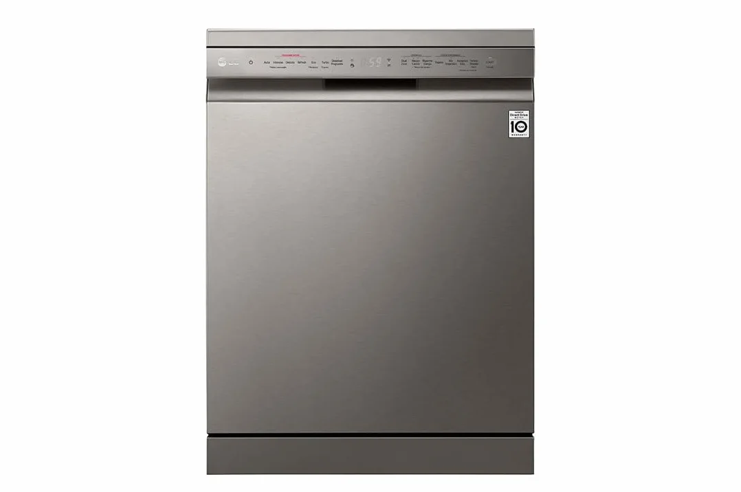 LG DF365FPS Freistehende Spülmaschine, Serie 3, 14 Stellen, QuadWash-System mit 4 Armen, Dampfsprüher TrueSteam, automatische Türöffnung, 3. Besteckkorb, WLAN, Grau