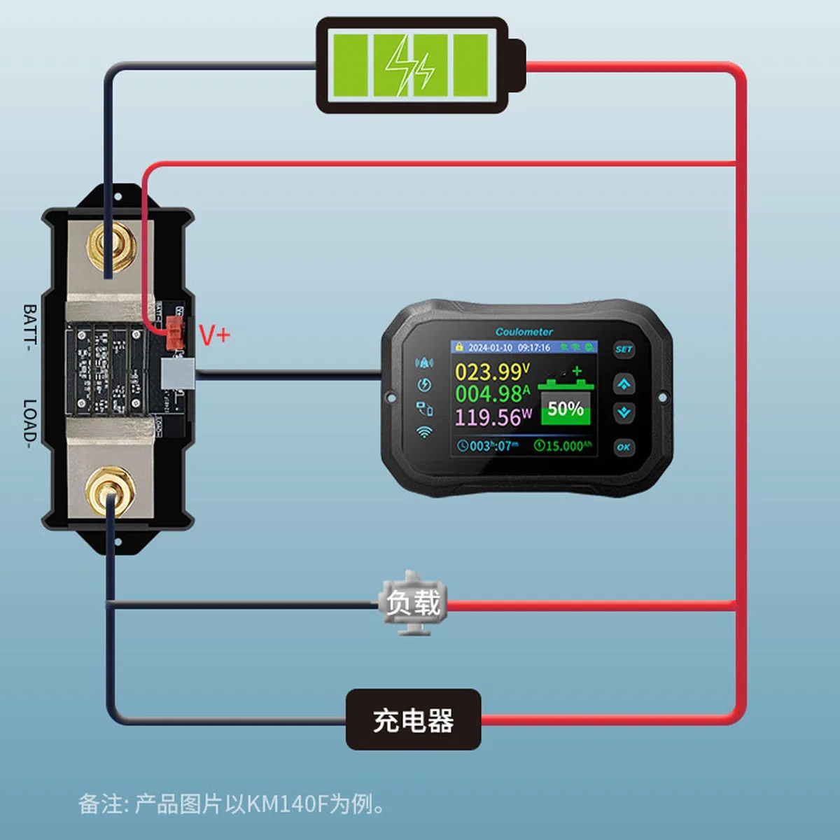 400A WiFi Batteriemonitor, Digitaler Batterie Coulometer 10-100V Batteriekapazität Spannung, Fernüberwachung per App, 2,4-Zoll-Farb-LCD-Coulometer, Für Wohnmobile, Wohnwagen Und Camper