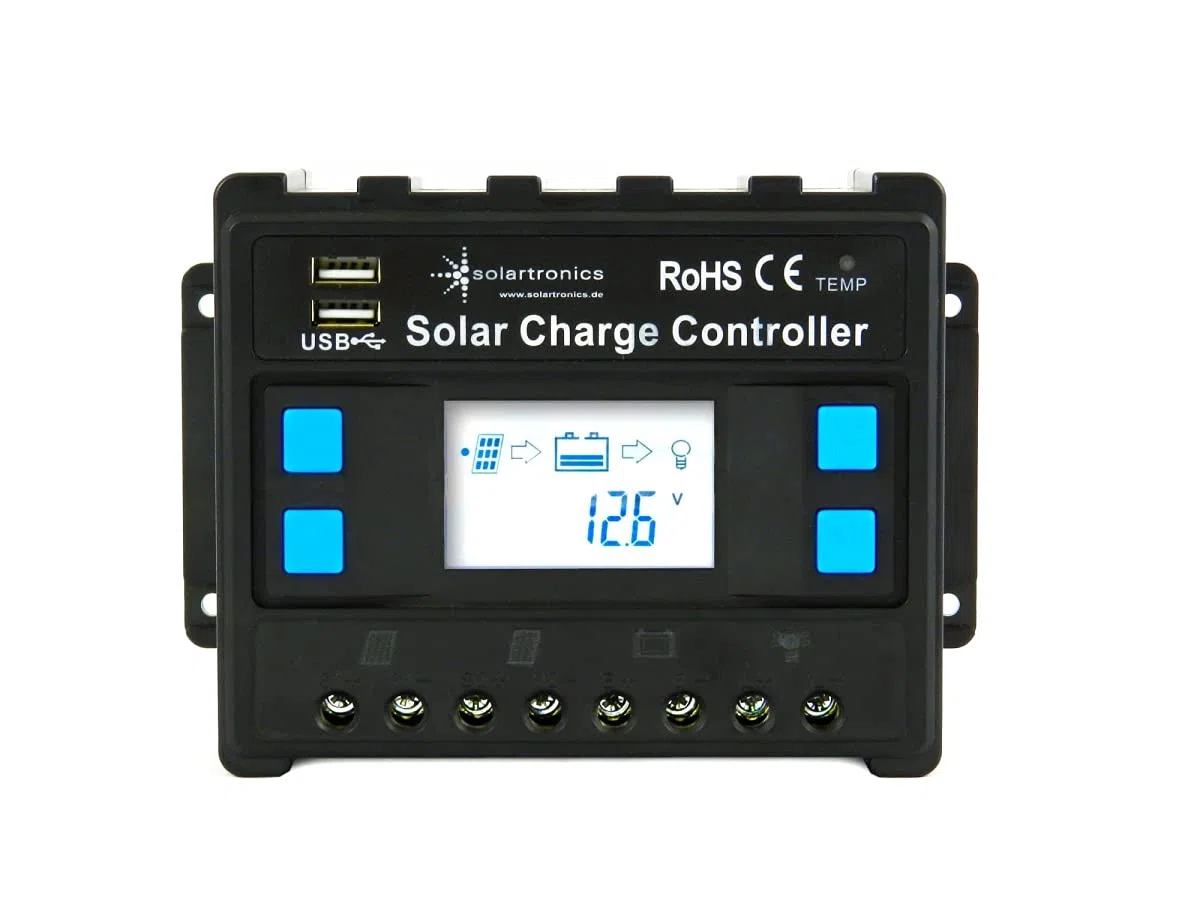 solartronics Komplettset 3x130 Watt Poly Solarmodul NM 1500 W Spannungswandler 30A Laderegler blau Photovoltaik Inselanlage