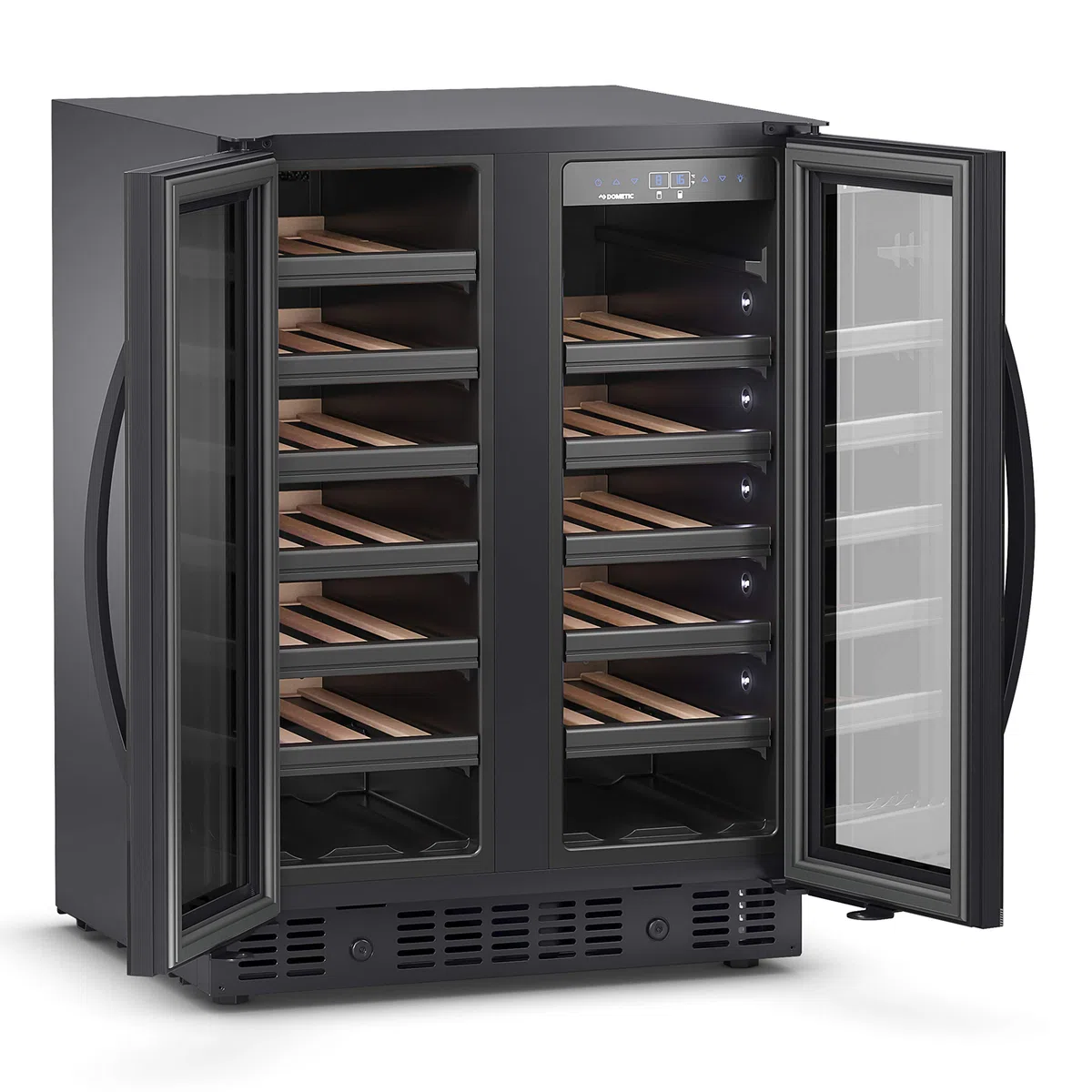 DOMETIC E40FGD Weinkühlschrank mit zwei Temperaturzonen und doppelter Glastür für 40 Flaschen, Schwarz