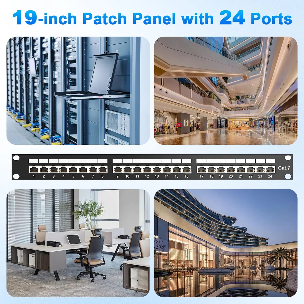CAT 7 Patchpanel Verteilerfeld 24 Port, Geschirmtes LAN Netzwerk Patchpanel RJ45 mit LSA Leiste, 10Gbps Patchpanel 19 Zoll für Cat7/6A/6 Verlegekabel