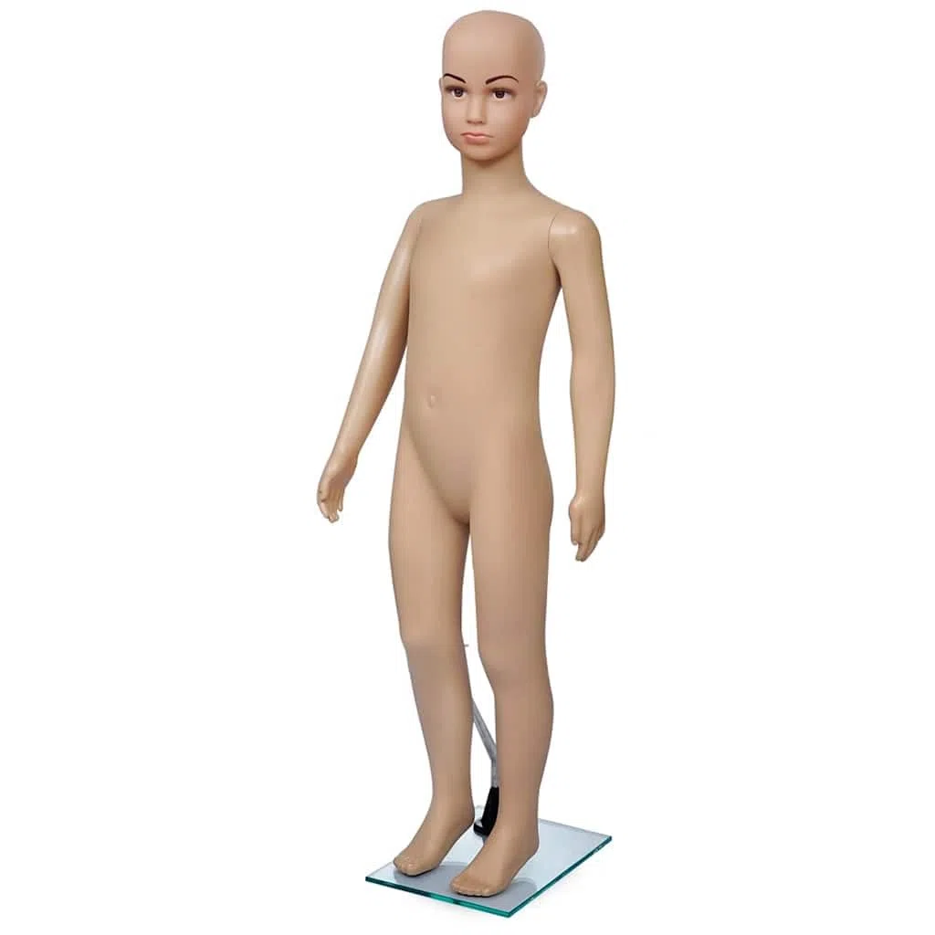 Schaufensterpuppe Kind 110 cm Ganzkörper Kinder-Mannequin beige für Mode Präsentation Kleidung Kinderbekleidung mit Glasplatte