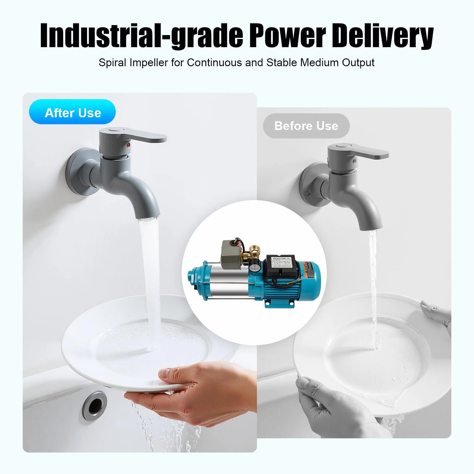 Gartenpumpe Selbstansaugend 230v 1300W Kreiselpumpe mit Druckschalter 4000 L/H 9,8 Bar Hauswasserwerk Pumpe Wasserpumpe 35 ℃ Maximale Wassertemperatur für Hauswasserwerke, Bauernhöfen und Garten