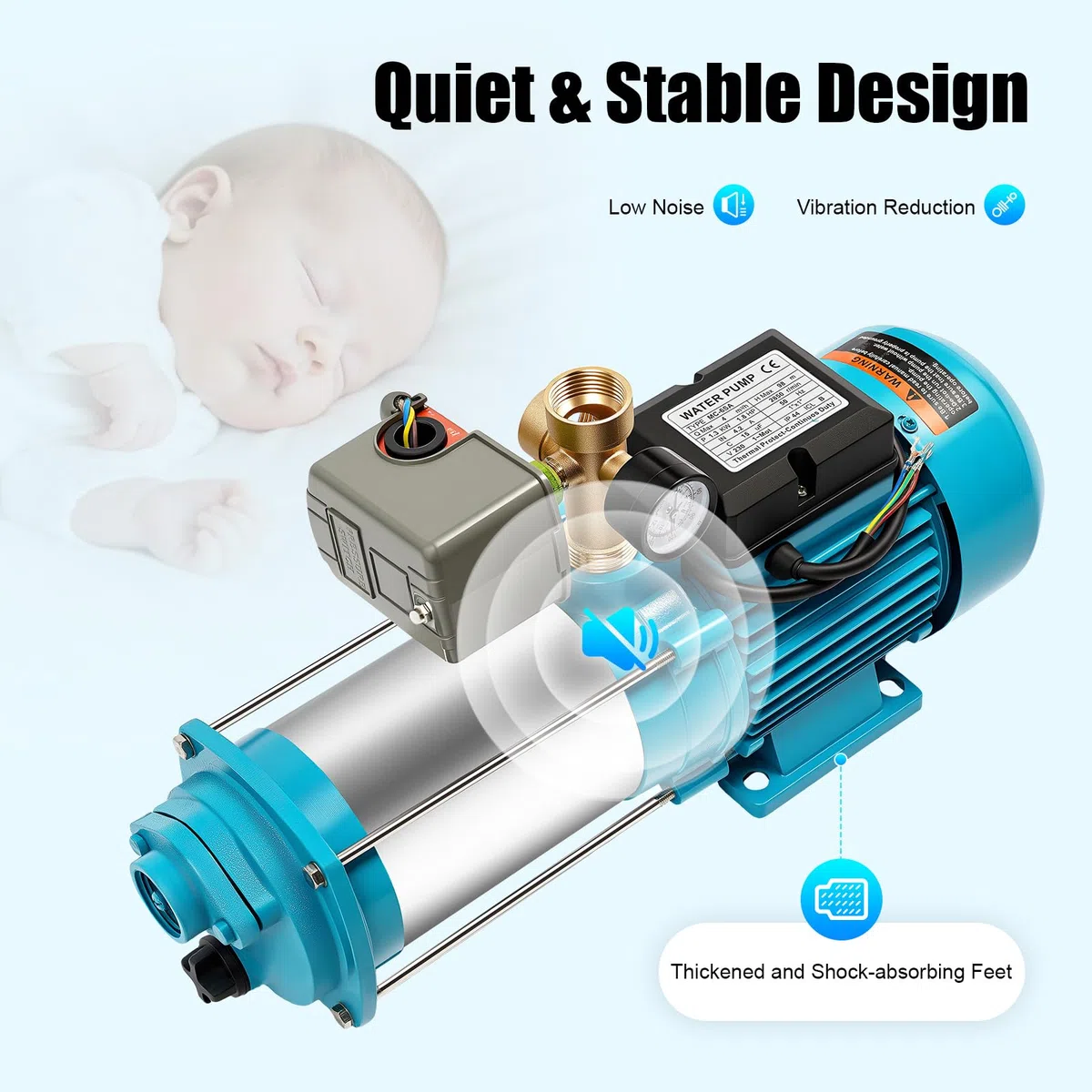 Gartenpumpe Selbstansaugend, Profi Kreiselpumpe 1300W 9,8 bar, Wasserpumpe 4000 L/H, Edelstahlpumpe für Hauswasserwerke, IP 44 Schutzklasse, Zur Bewässerung des Garten/Rasen/Landwirtschaftliche