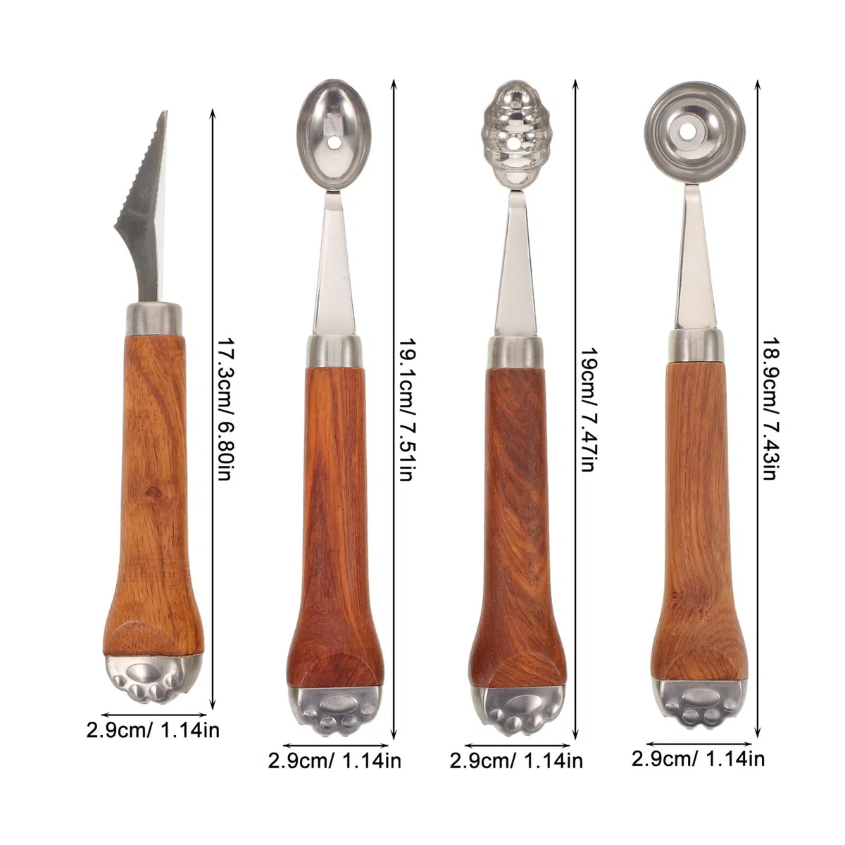 Hohopeti 4 Stück Teiliges Melonen-baller-set mit Ergonomischem Holzgriff Edelstahl Obstschneider und Kugelausstecher für Melone Cantaloupe und Eiscreme Vielseitig als Fleisch Keksausstecher