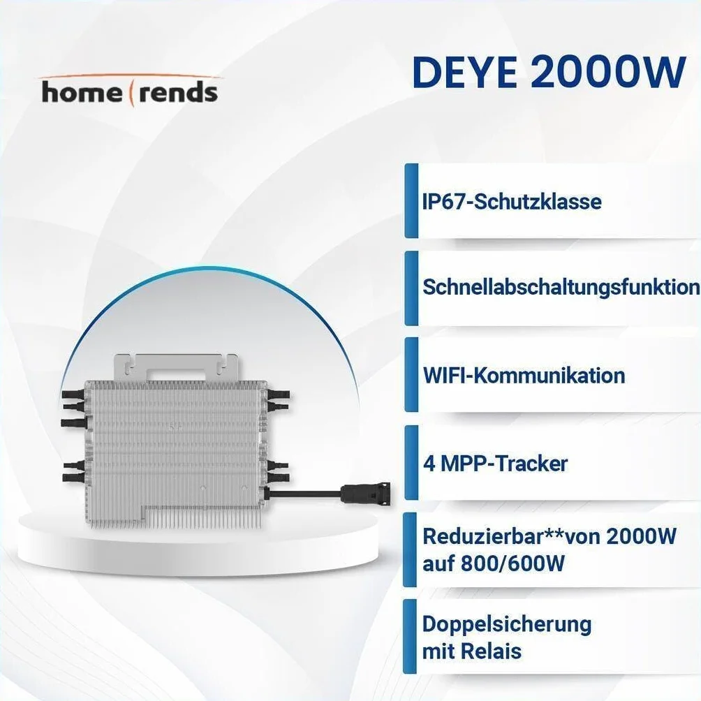 Deye SUN-M200G4-EU-Q0 2000W Mikro Wechselrichter 4 MPPT Wifi IP67 VDE-Konform neue Generation mit Ralais Solar PV mit 5 Meter Schukokabel für Balkonkraftwerke