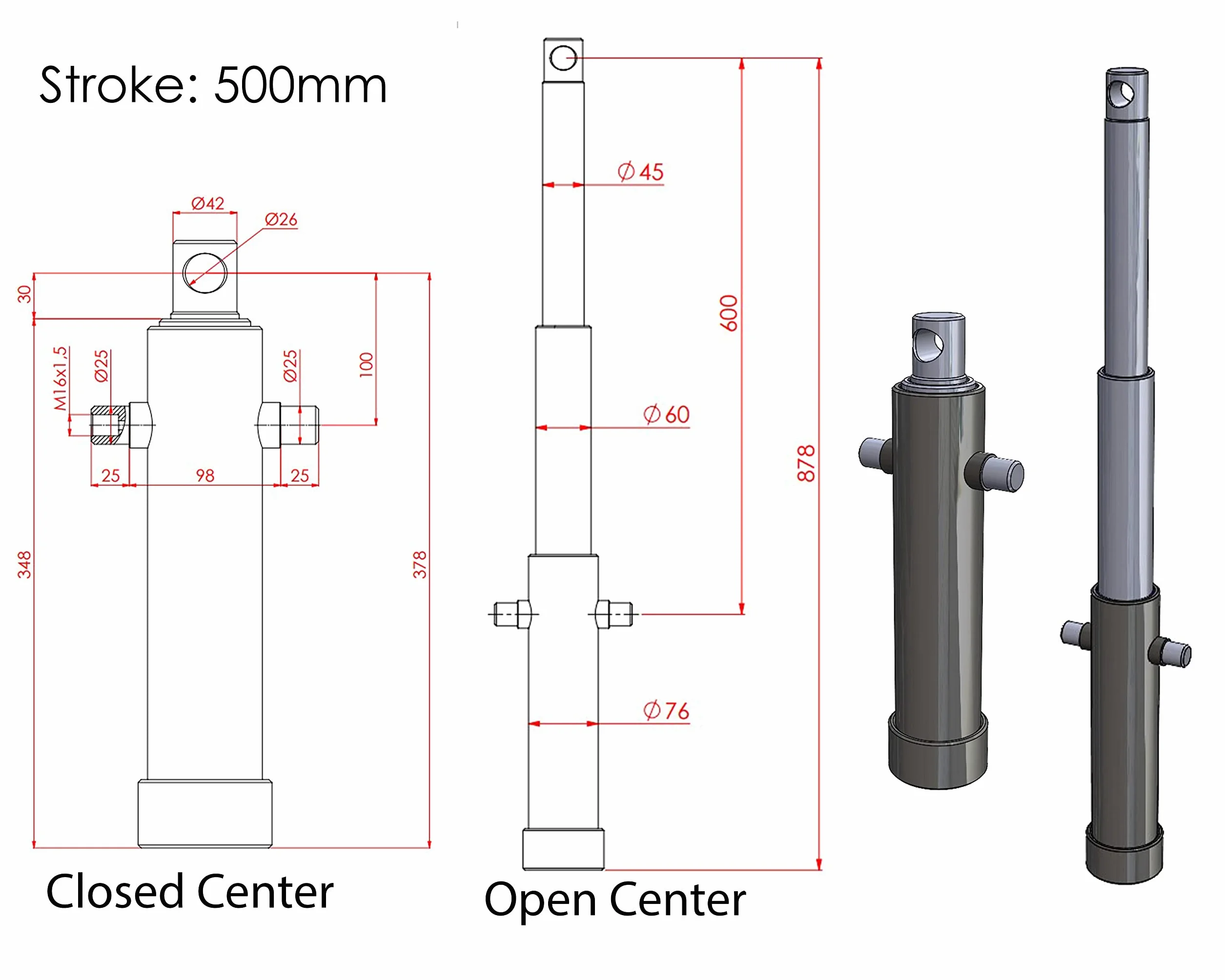 Teleskopzylinder Einfachwirkend 820 mm Hub 5,8 t