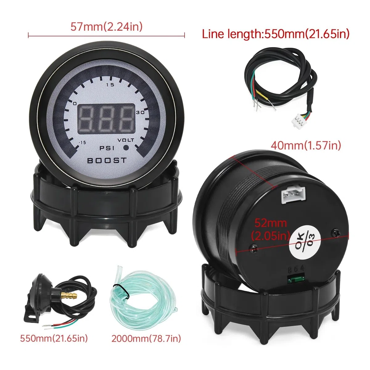 Druckregler, HD-Ladedruckanzeige, digital, PSI, Bar, Turbo-Ladedruckanzeige, Voltmeter, 52 mm, 12 V, LED, Turbo-Druckregler, Racing-Kit(Boost gauge bar)