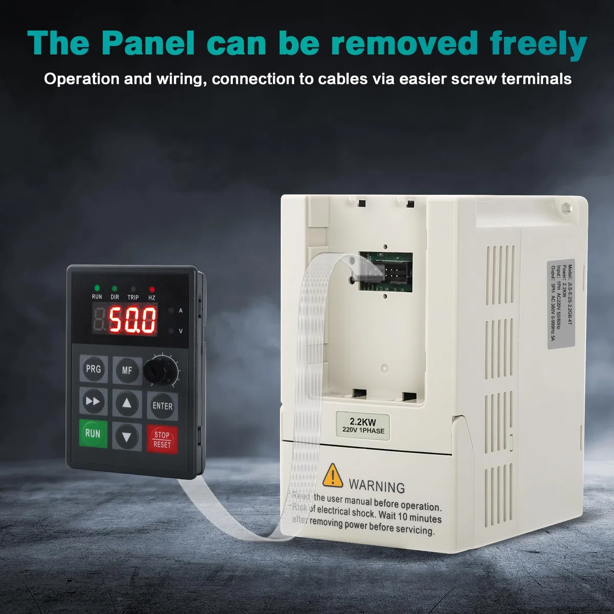 VFD Frequenzumrichter 230V 380V Einphasiger 220V-Eingang Dreiphasiger 380V-Ausgang 2.2KW Frequenzumrichter CNC Frequenzumrichter Werksmodell JLS-E-2S-2.2GB-4T (mit 2M Verlängerungskabel)