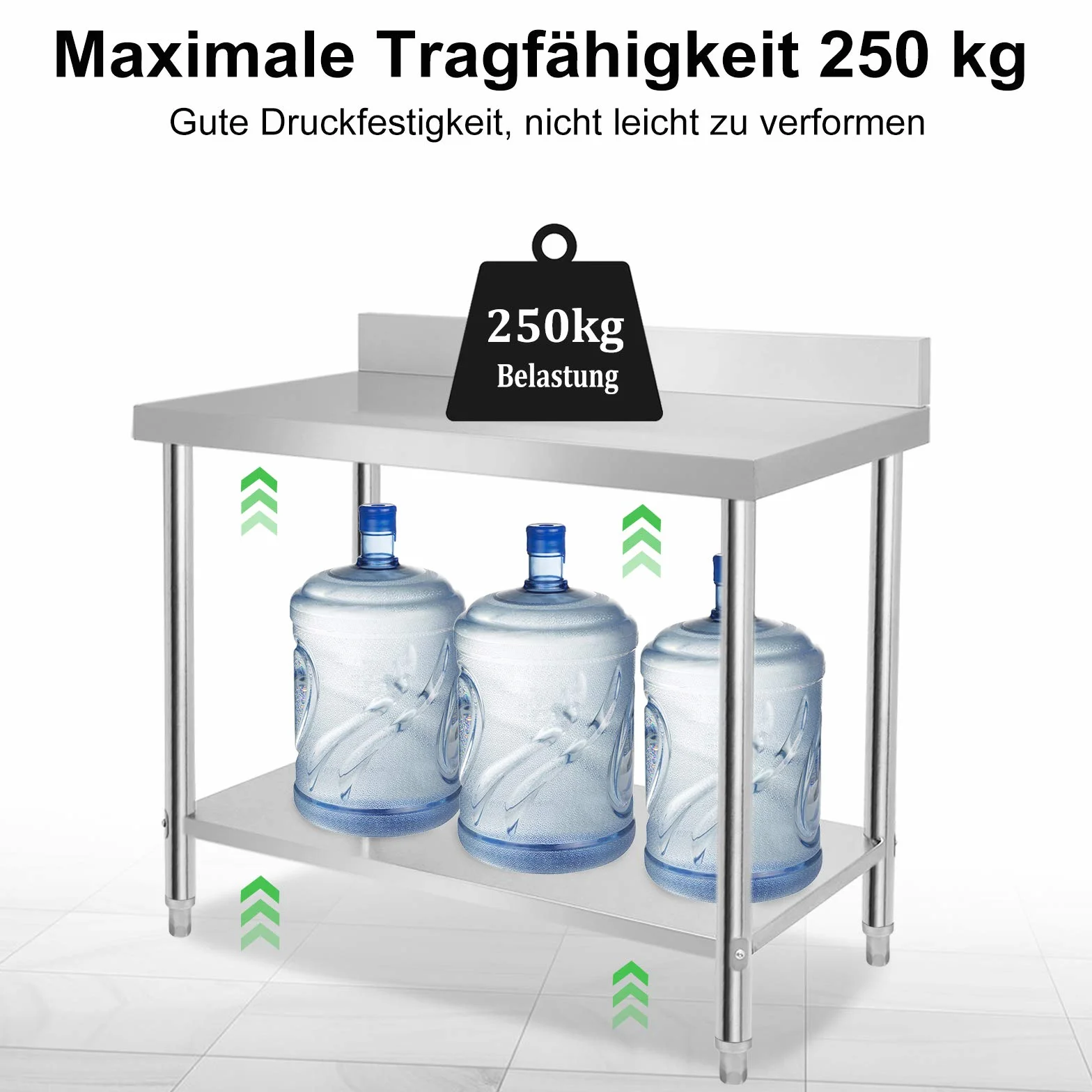 UISEBRT Edelstahl Arbeitstisch mit Aufkantung, Edelstahltisch Küchentisch mit Verstellbare Füße, Küche Tisch Zerlegetisch mit extra großer unteren Ablagefläche, 120 x 60 x 85 cm, mit Aufkantung
