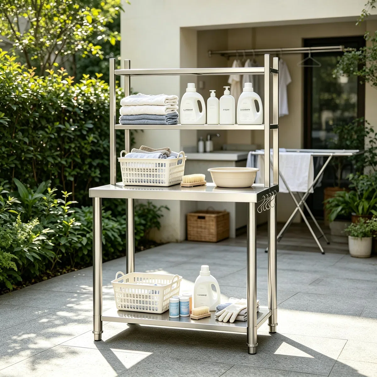 UNIONLINE Edelstahl Arbeitstisch 76x60x138cm, Gewerblicher Küchentisch mit 2 Oberablagen, Catering Vorbereitungstisch für Outdoor Küche & Pizzaofen