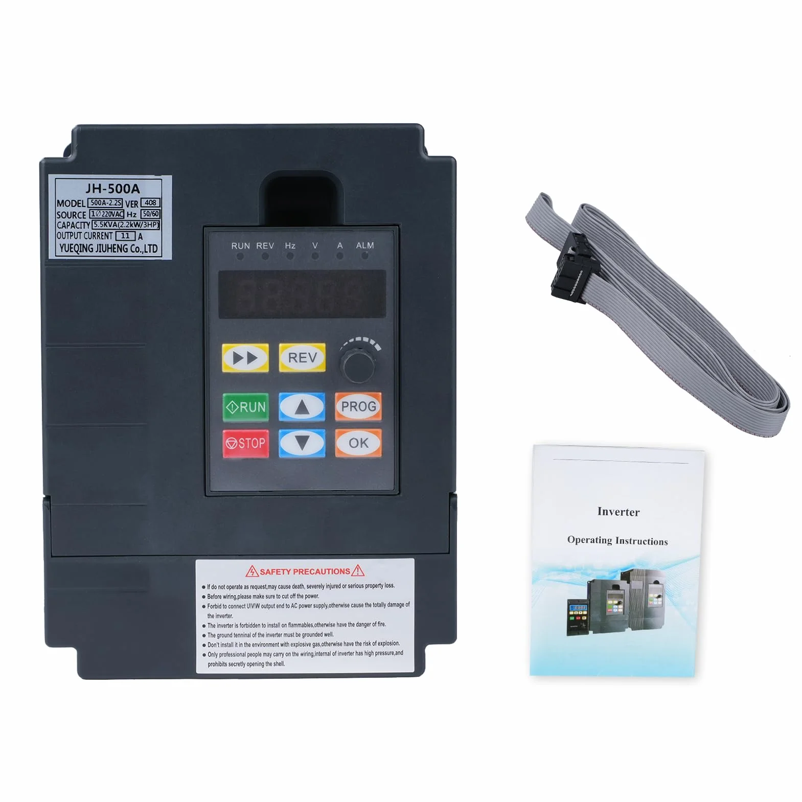 VFD Frequenzumrichter 230V Einphasiger 220V-Eingang Dreiphasiger 220V-Ausgang 2.2KW Frequenzumrichter CNC Frequenzumrichter Abnehmbare Schalttafel Modell JH-500A (mit 1M Verlängerungskabel)