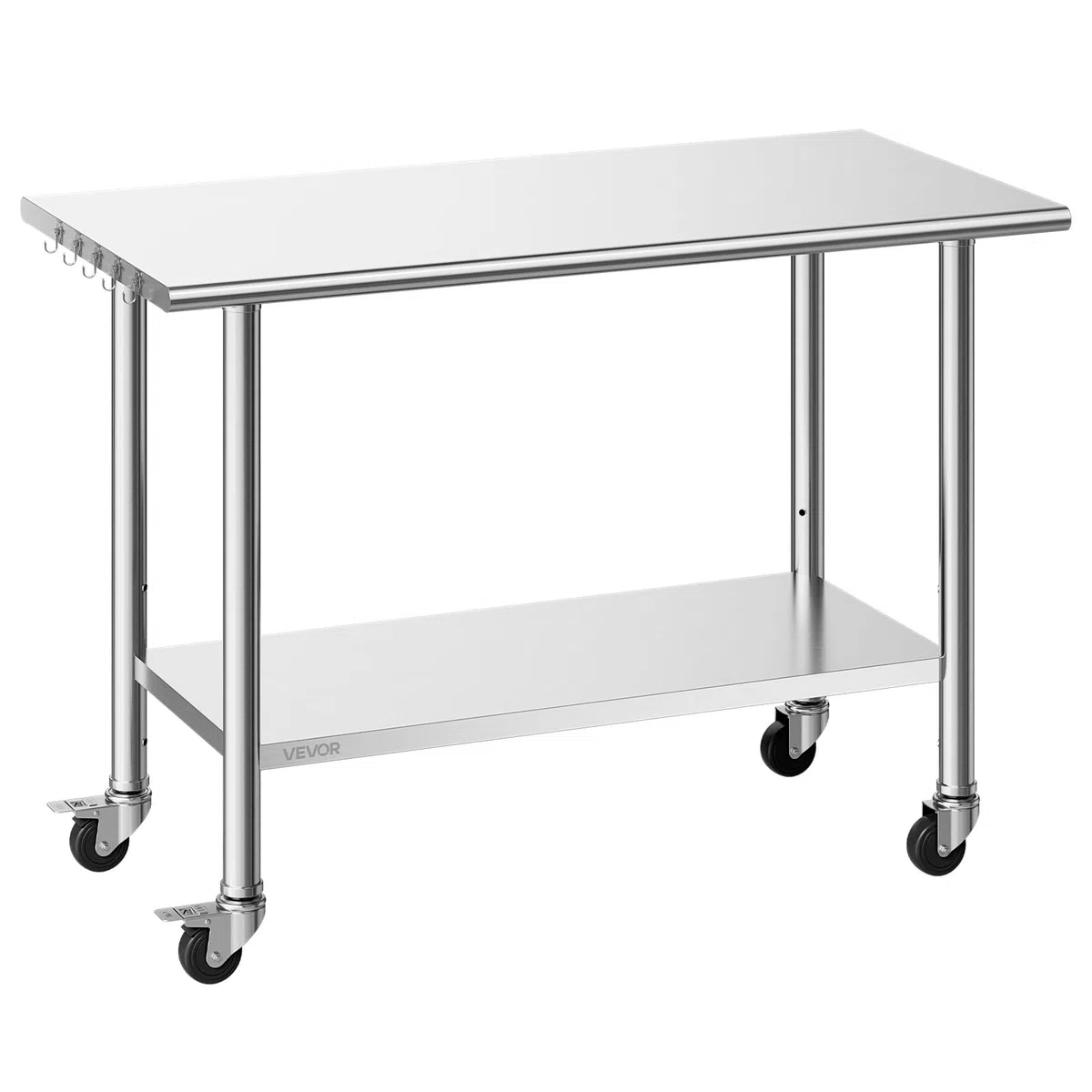 VEVOR Edelstahltisch Gastro 1220 x 610 x 864 mm, Verstellbarer Edelstahltisch mit Rollen Gewerblicher Arbeitstisch mit Grundboden für Restaurant Schwerlast Obere Ablage (245 kg) Untere Ablage (204 kg)