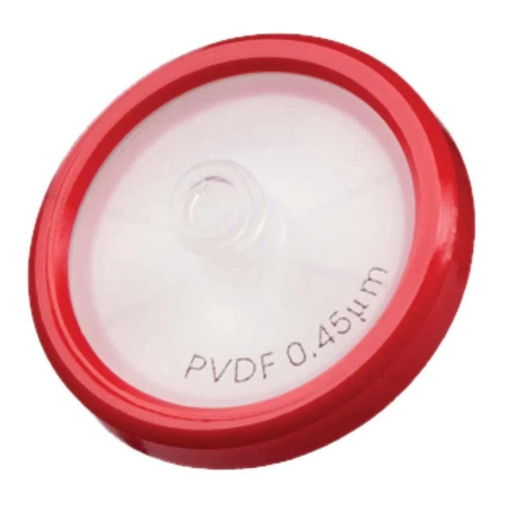 neoLab 7-8807 Polyvinylidenfluorid HPLC-Spritzenfilter, Glasfaser-Vorfilter 30mm, 0.20µm Porengröße, Rot, 100 Stück