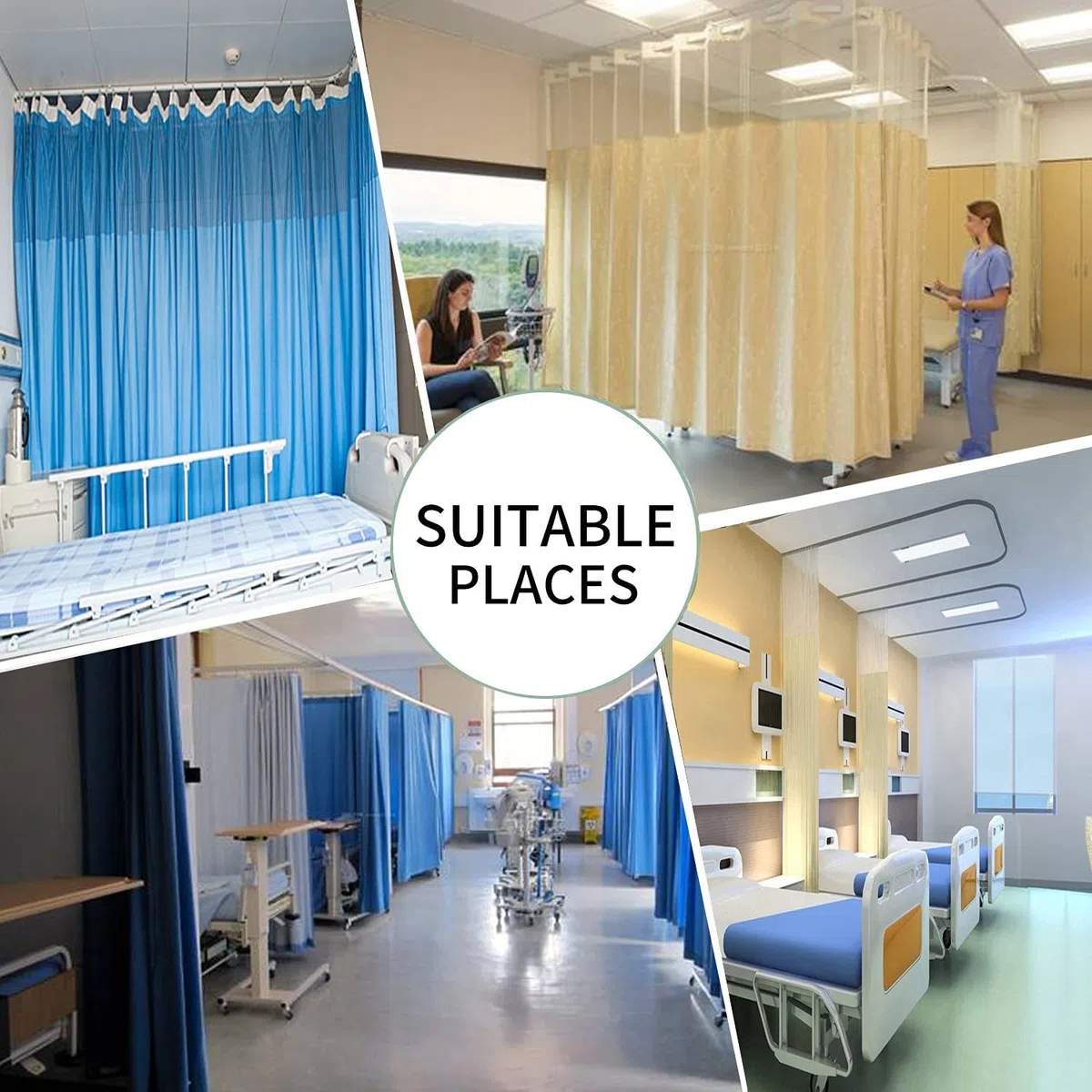 TTZ Krankenhausvorhang mit flachen Haken für Krankenhaus, medizinische Klinik, Spa, Labor, Kabine, Vorhang, Trennwand, Sichtschutz (Farbe: Grau, Größe: 1 (2,7 m breit x 2,7 m hoch))