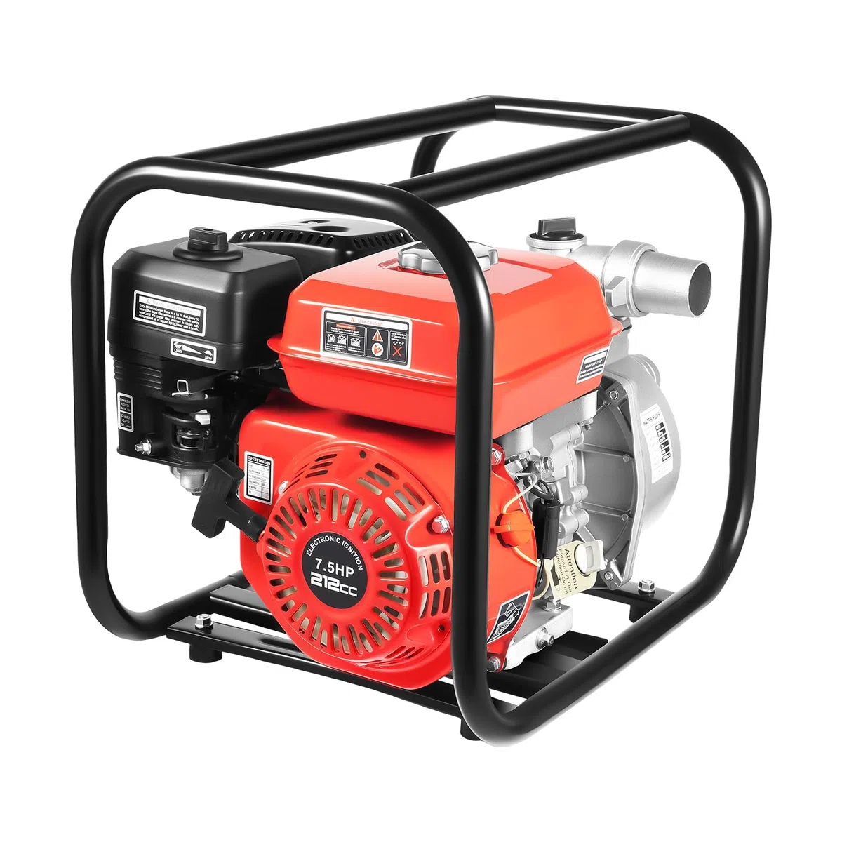 7.5HP Benzin Wasserpumpe, 2 Zoll Tragbare Wasserpumpe, 4-Takt Schmutzwasserpumpen mit 7.5m Wasserschlauch, 212CC Selbstansaugend Gartenpumpe für Bewässerung, Landschaftsbau