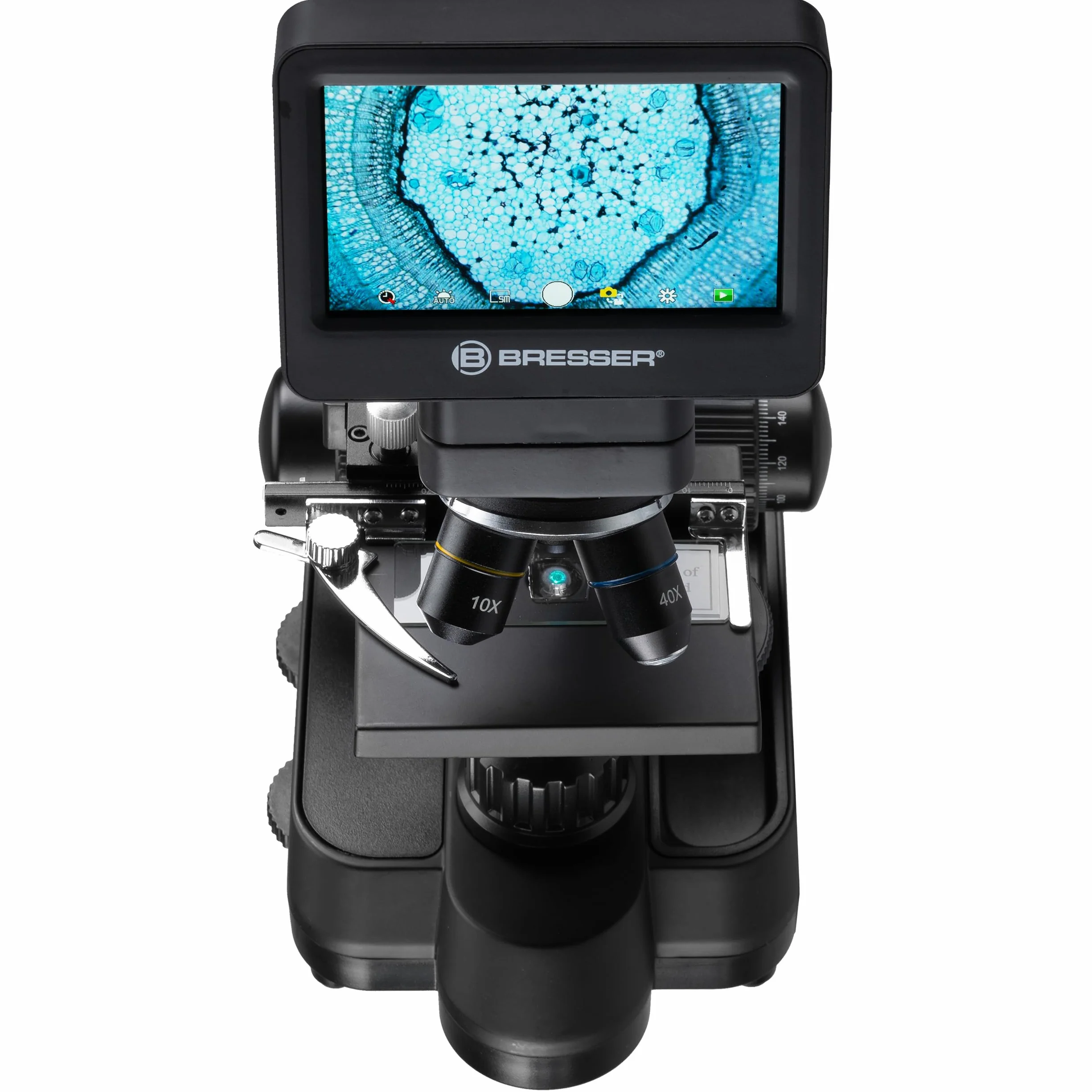 Bresser Mikroskop Biolux Touch 5 MP LCD Mikroskop für Schule und Hobby mit mechanischem Kreuztisch, HDMI, USB, SD Anschluss
