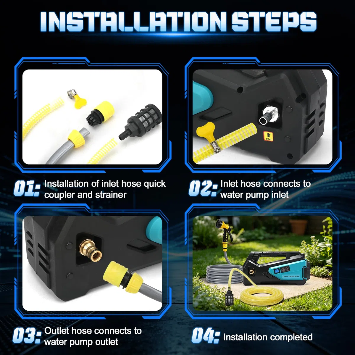 Selbstansaugende Wasserpumpe kompatibel mit Makita 18V Akku, 1/4HP 300GPH kabellos tragbar mit Schlauchset, geeignet für Wohnmobil, Boot, Camping & Garten (ohne Akku)