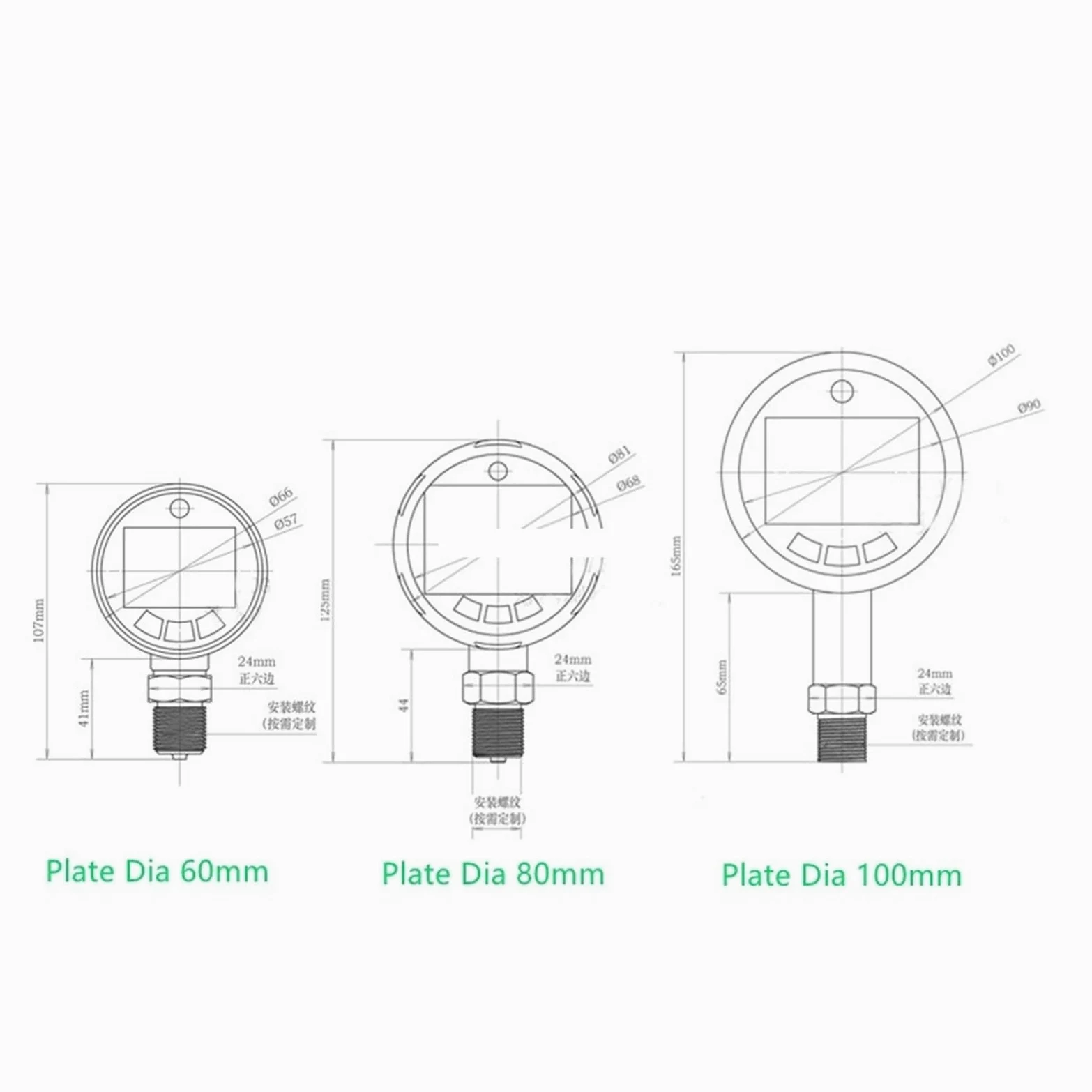 Druckregler, Durchmesser 60 mm, 80 mm, 100 mm, Edelstahl, intellinte Präzision, digitales Manometer, Vakuum, Wasser, hydraulischer Druck(Dia 60mm,0-25Mpa 0.4precision)