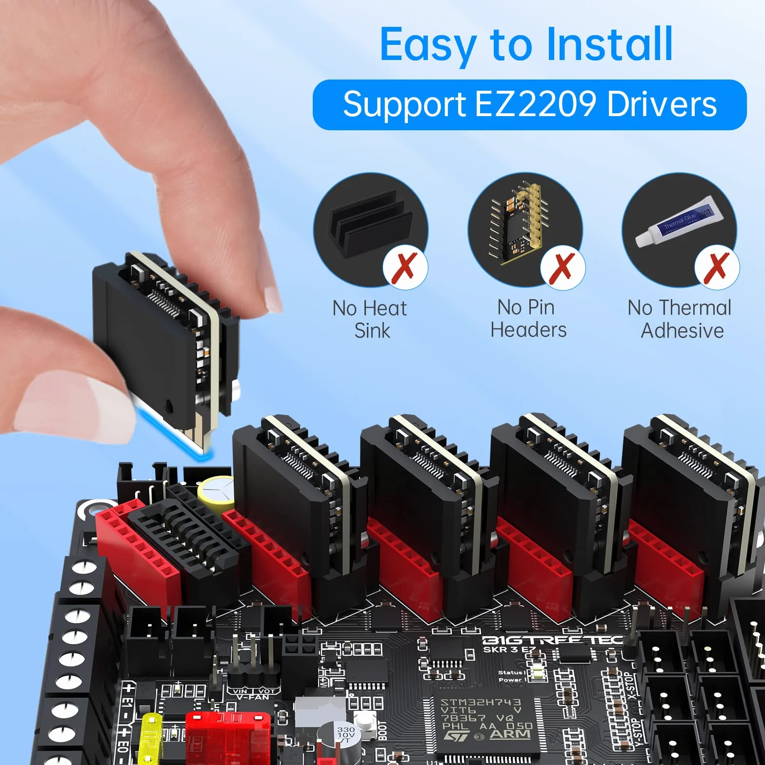BIGTREETECH SKR 3 EZ Mainboard Silent Motherboard 48 V Hochgeschwindigkeitsdruckunterstützung Marlin & Klipper Firmware Kompatibel mit EZ2209 TMC5160 TMC2209 Treiber für 3D-Drucker-DIY-Steuerplatine