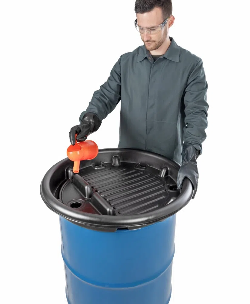 DENIOS Fasstrichter aus Kunststoff (PE), mit Abtropffläche, für 200 Liter Spundloch-Fässer