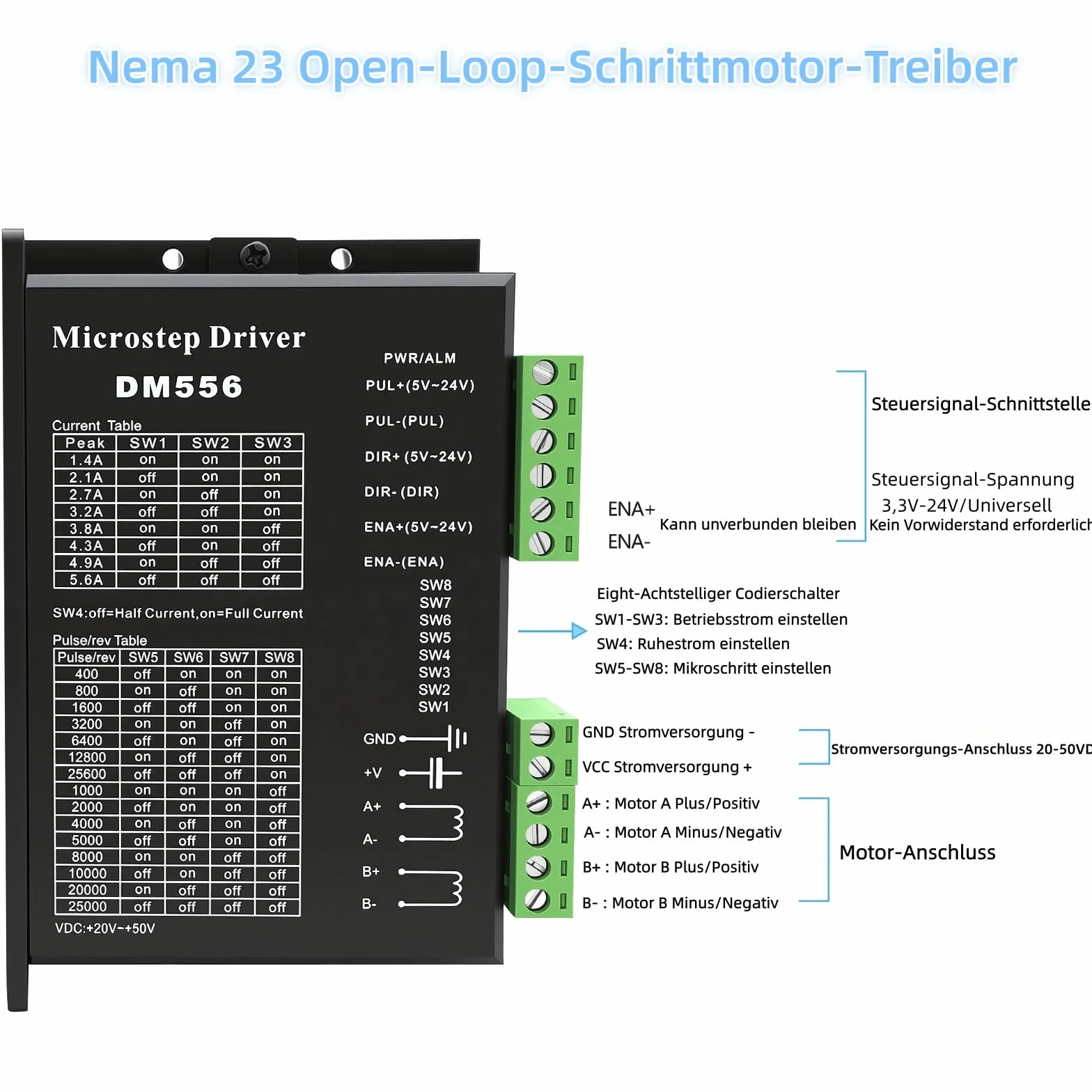 3 Achsen Nema 23 Schrittmotor 1.2Nm 170oz.in 3A & DM556 Stepper Motor Treiber, 350W Power Netzteil Kit Mach3 Steuerkarte CNC Controller Set für Graviermaschine 3D Drucker