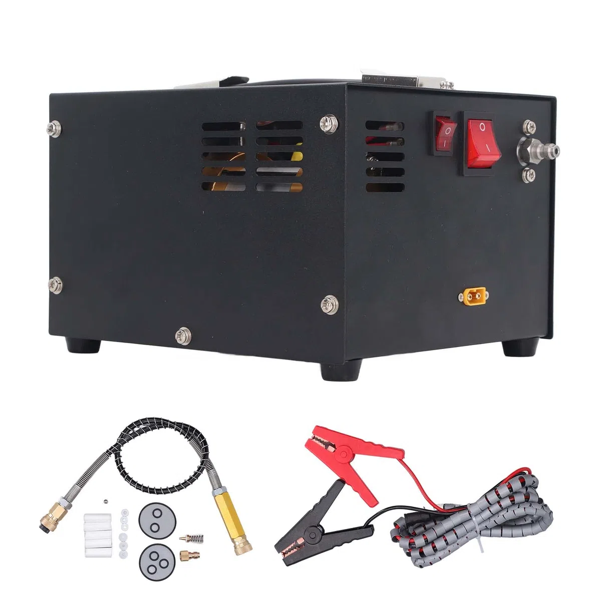 PCP-Luftkompressor 4500 PSI 30 MPa für Auto und Zuhause, Ölfrei Wassergekühlt mit Lüfterkühlung, Echtzeit-Temperaturanzeige, Schnellanschlüsse Austauschbare Filter