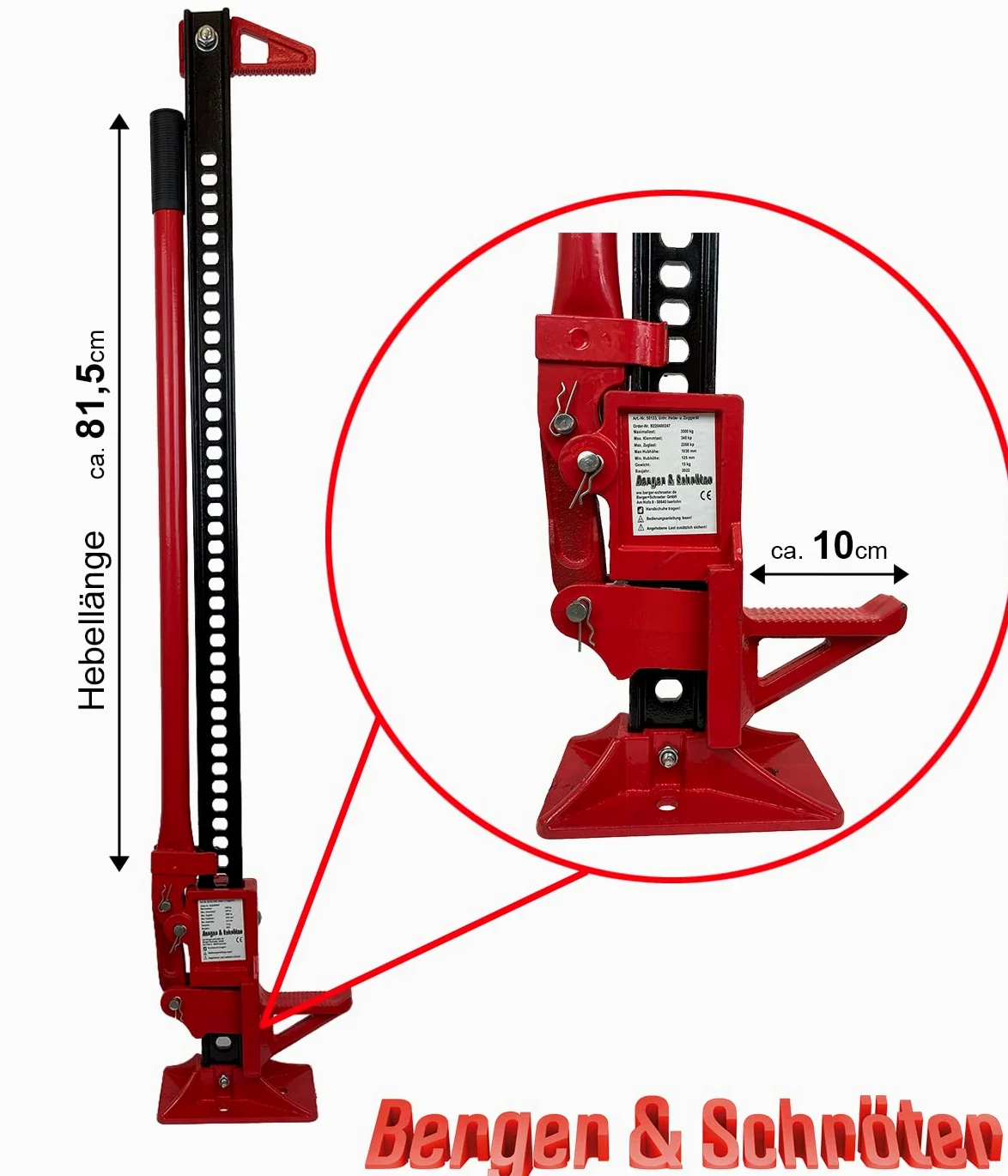 Berger & Schröter 50133 Farm Jack Wagenheber Offroad Traktorhochheber 3500kg Tragkraft, Rot