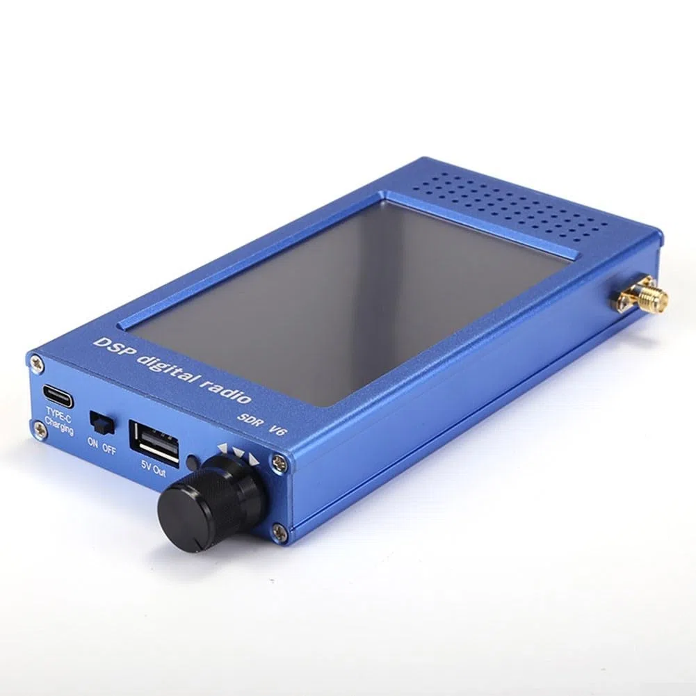 SDR-V6 Kurzwellenempfänger mit 4,3 Zoll Touchscreen, 100kHz-149MHz Vollband DSP-Radio, Aluminiumgehäuse, 3000mAh Akku für Amateurfunk und Flugband(Blue)