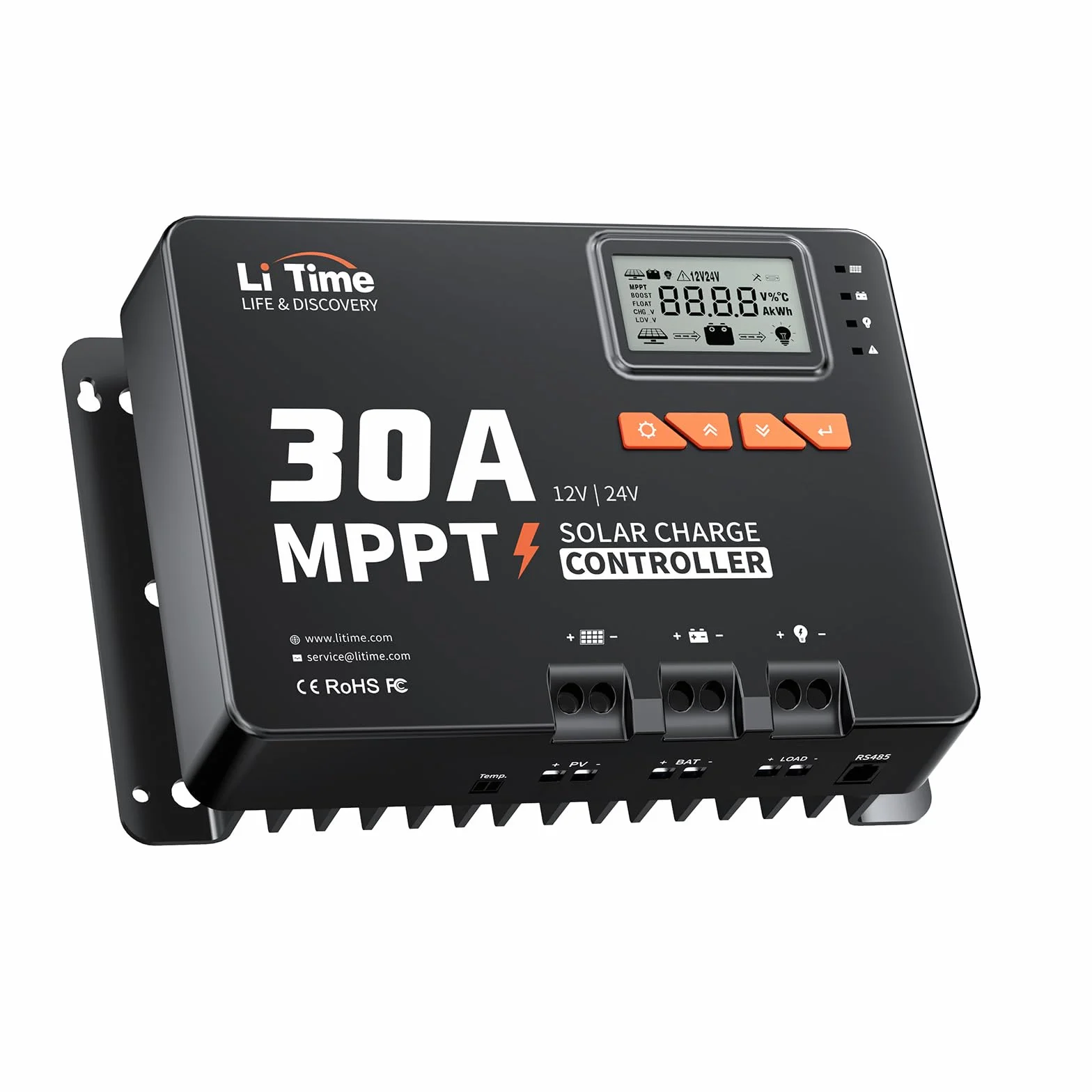 LiTime 30A MPPT 12V/24V Auto DC Input Solar Laderegler mit Bluetooth-Modul, Parameter einstellbares LCD-Display, LED-Anzeigen Solarpanel Regler, für Lithium Batterie